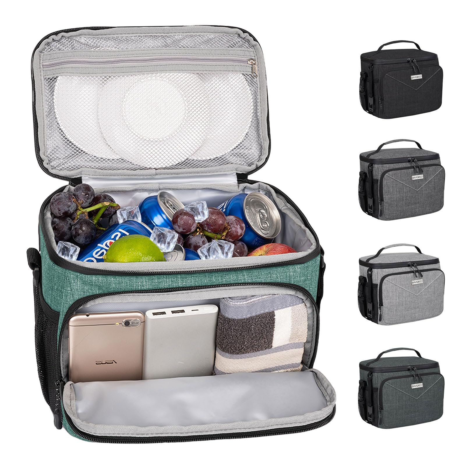 BAVGRED Lunch Box for Men Women,Reusable Large Double Deck Tactical Insulated Lunch Bag with Adjustable Shoulder Strap,Leakproof Tote Cooler Bag for Work Adults Picnic Beach Office-Green,12 Cans