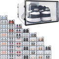 Ollie Drop Front Soft Plastic Shoe Box - Fits Up to Size 9 Mens - Storage Box Organizer, Shoe Organizers and Storage (Black- Medium, Pack of 48)