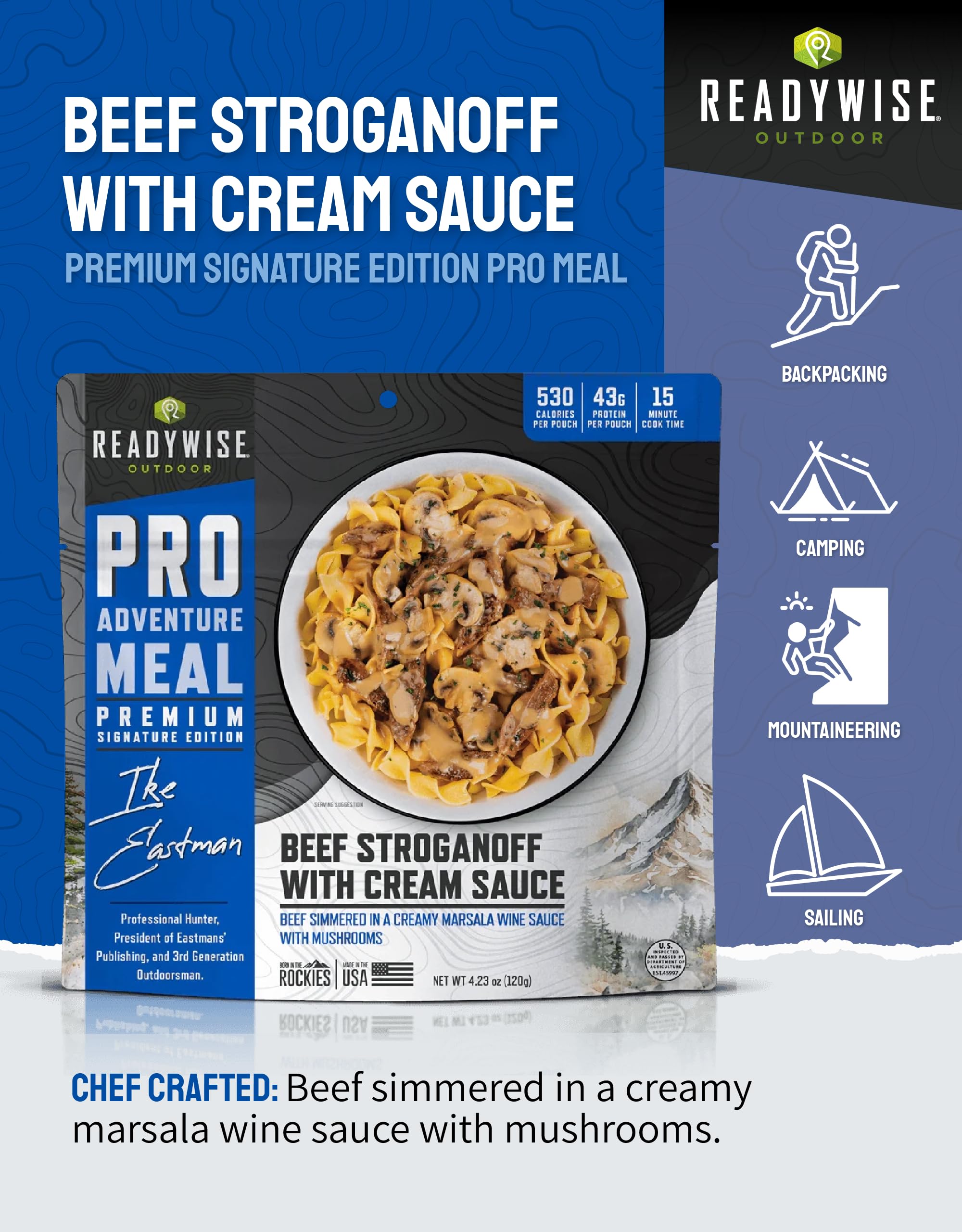 ReadyWise Outdoor Pro Adventure Meal - Breakfast Skillet, 2 Servings, 1 Pouch, Gluten Free, 700 Calories, 36g Protein, Freeze Dried Food & Dehydrated Backpacking Camping Meals, up to 5 Year Shelf Life