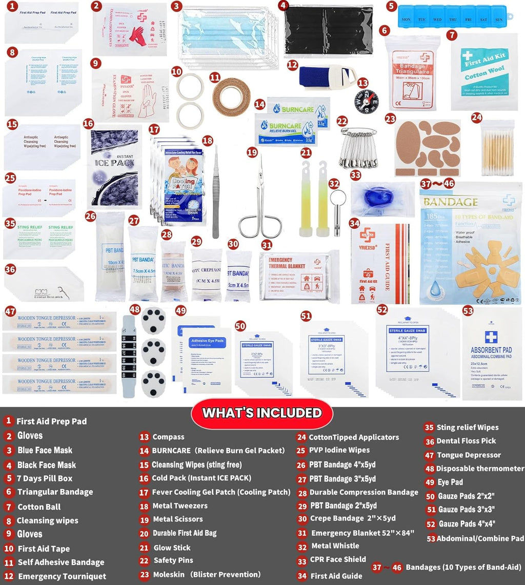 400 Piece Large First Aid Kit Premium Emergency Kits for Home, Office, Car, Outdoor, Hiking, Travel, Camping, Survival Medical First Aid Bag, Red