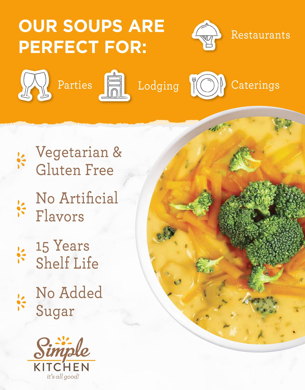 Simple Kitchen Garden Vegetable Soup Mix - 17 Servings for Meal Prep, Gluten Free, Vegetarian, Dehydrated & Freeze Dried Survival Food for Camping Meals, Backpacking & Hiking, Survival Kit, Pack of 4