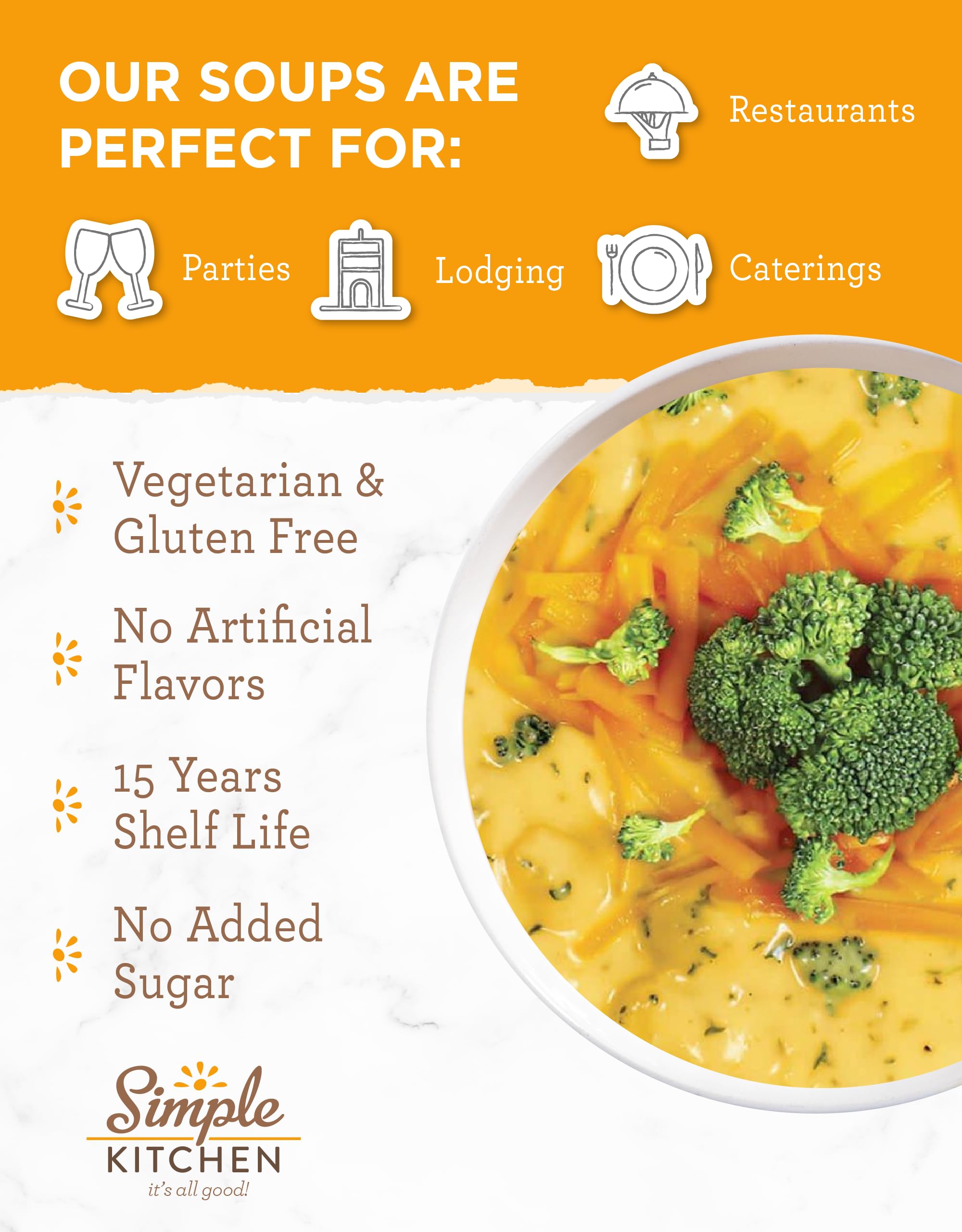 Simple Kitchen Garden Vegetable Soup Mix - 17 Servings for Meal Prep, Gluten Free, Vegetarian, Dehydrated & Freeze Dried Survival Food for Camping Meals, Backpacking & Hiking, Survival Kit, Pack of 4