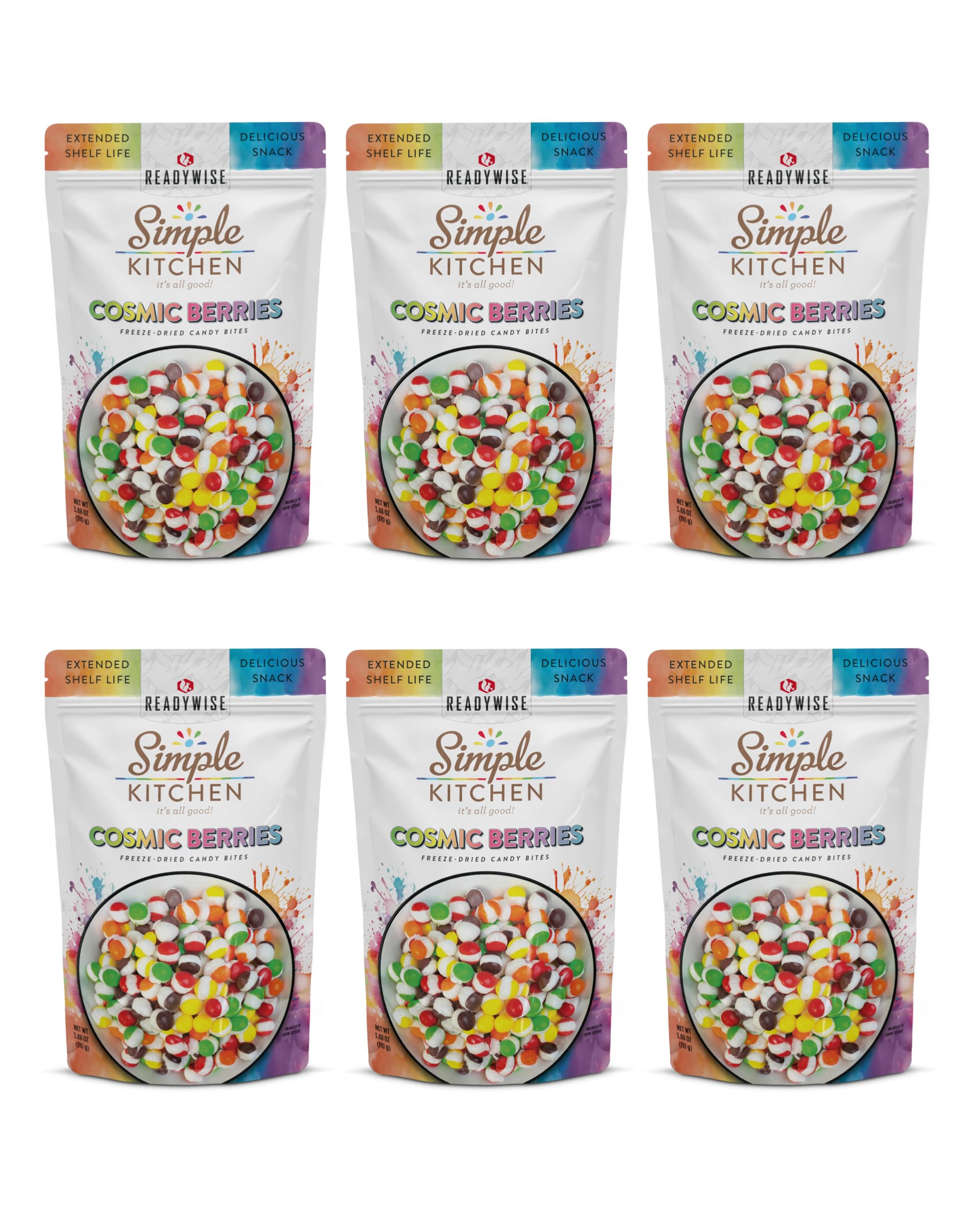 READYWISE - Freeze Dried, Cosmic Berries, Perfect On-the-Go, Candy Bites for Adults & Kids, Crunchy Fruity, Treats, Extended Shelf life Crunchy Fruit Candies, for Hiking, Camping & Travel (6 Pack)