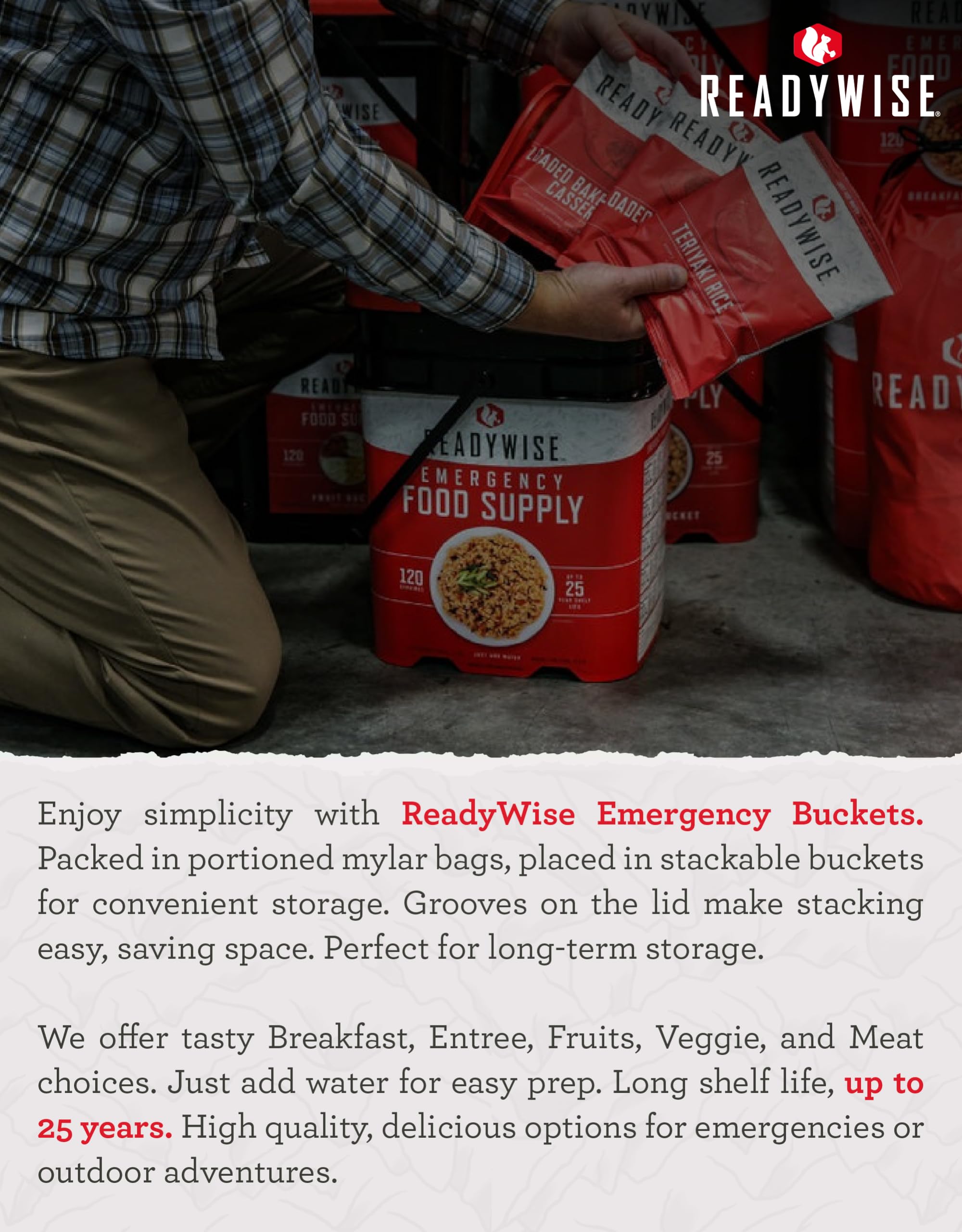 ReadyWise Emergency Food Supply - 14 Day, 150 Servings Emergency Freeze Dried Food Bucket, Protein Meals, Camping Essentials, Survival Kit, Disaster Prepping Supplies, up to 25 Year Shelf Life