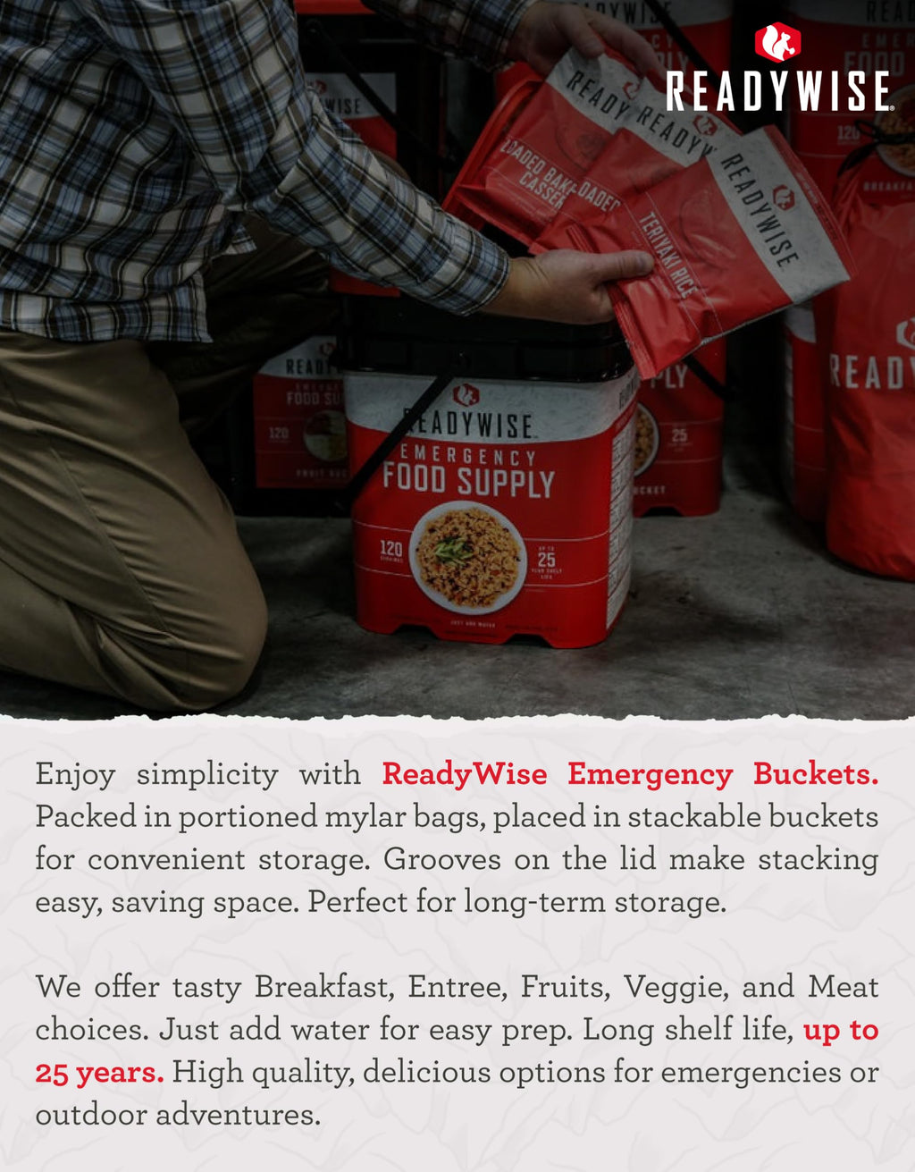 ReadyWise Emergency Food Supply - 120 Servings Favorites Sample Bucket, Survival Food Kit, Freeze Dried Prepper Food & Dehydrated Meals for Camping Essentials & Backpacking, up to 25 Year Shelf Life