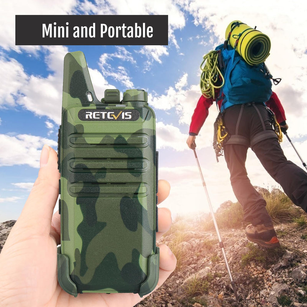 Retevis RT22 Walkie Talkies, Mini 2 Way Radio Rechargeable, VOX Handsfree, Portable, Two-Way Radios Long Range with Earpiece, for Family Road Trip Camping Hiking Skiing(2 Pack, Black)