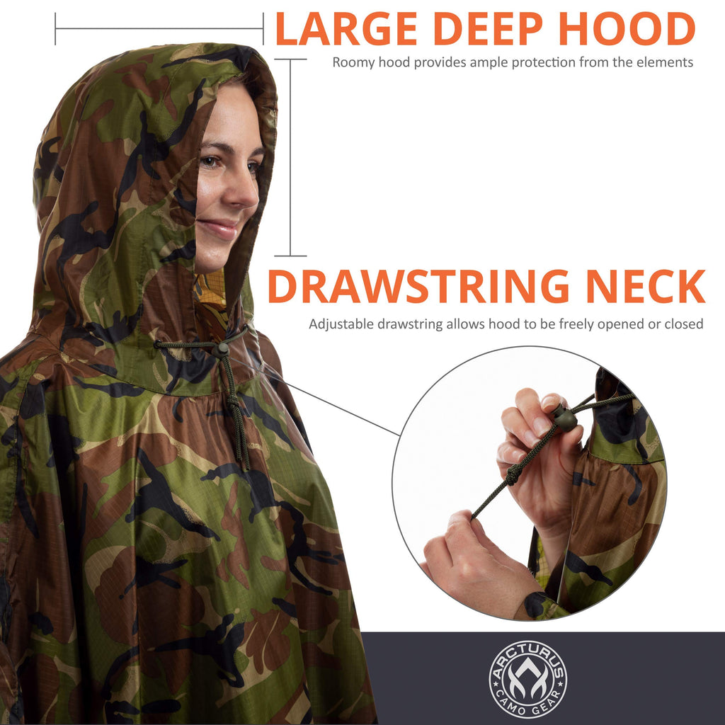 Arcturus Rain Ponchos | Adjustable Hood | Waterproof Ripstop Nylon | Great for Hunting, Fishing & Camping