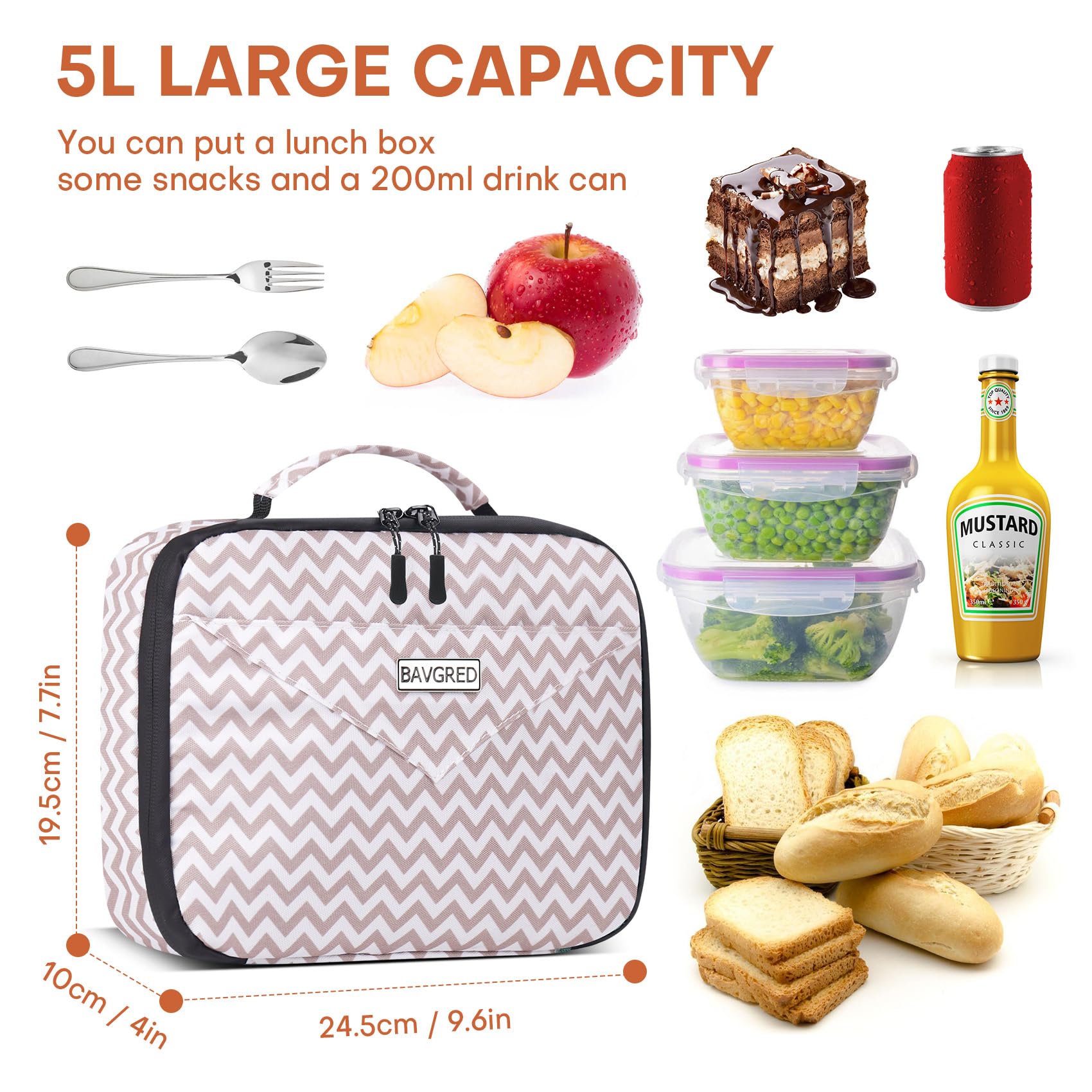 BAVGRED Lunch Box Insulated Soft Lunch Bag, Freezable and Reusable Mini Cooler, Thermal Meal Tote Containers with Exterior & Interior Pockets for Work, Outdoor Meal