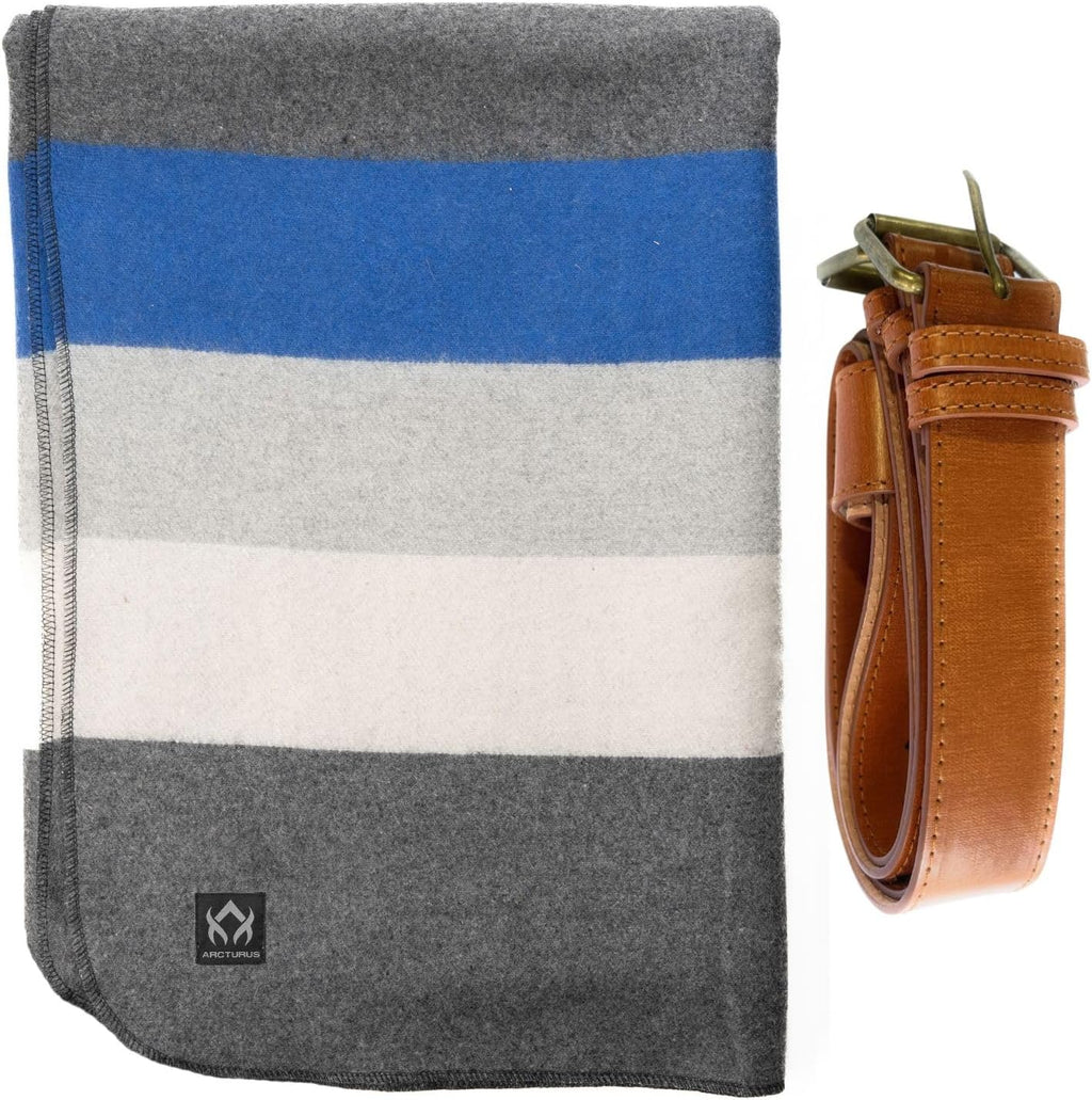 Arcturus White Blue Gray Wool Blanket and Carry Straps Bundle