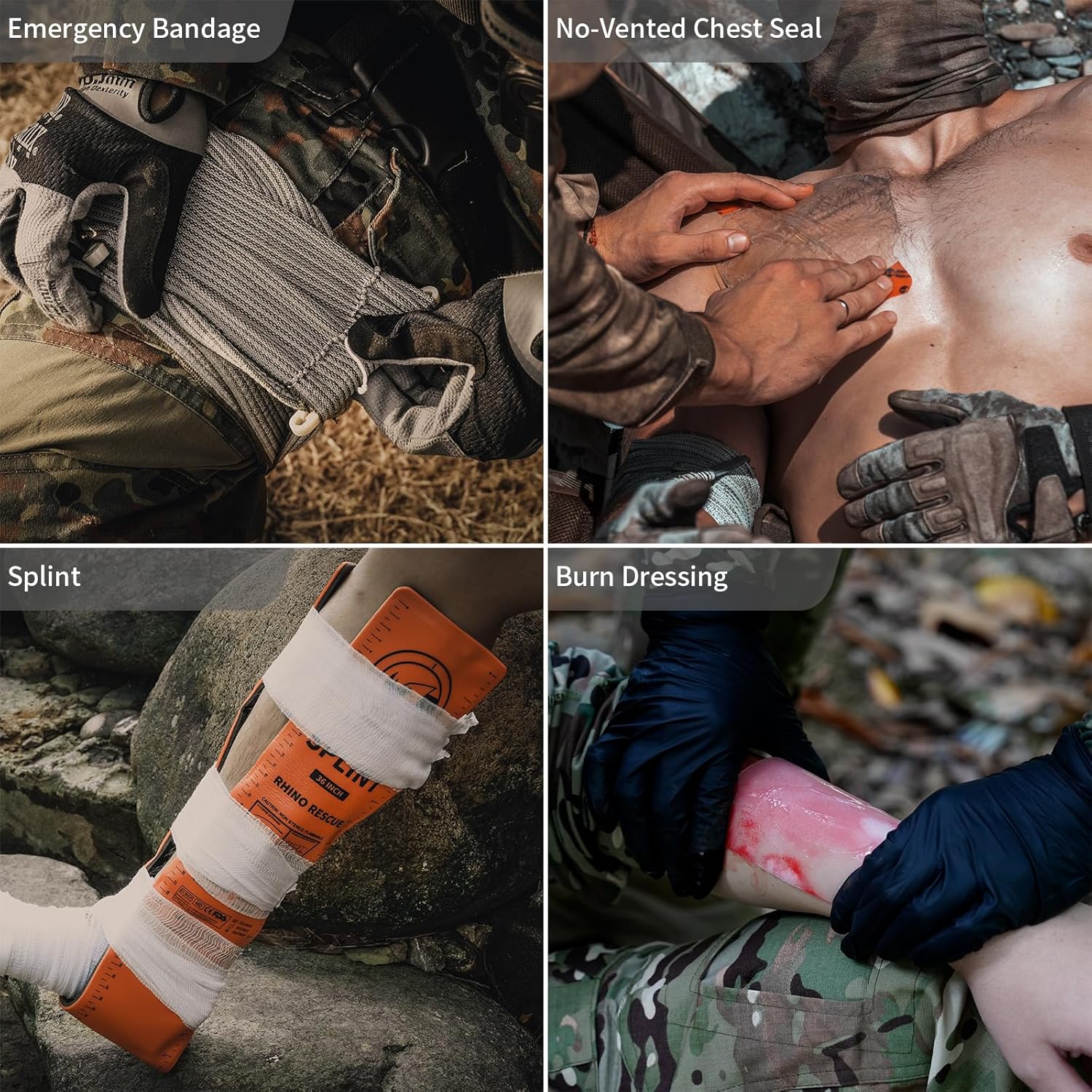 RHINO RESCUE 6" Israeli Style Emergency Bandage + IFAK Trauma Kit with C-A-T Tourniquet for Wound Care (PRO, Camo)