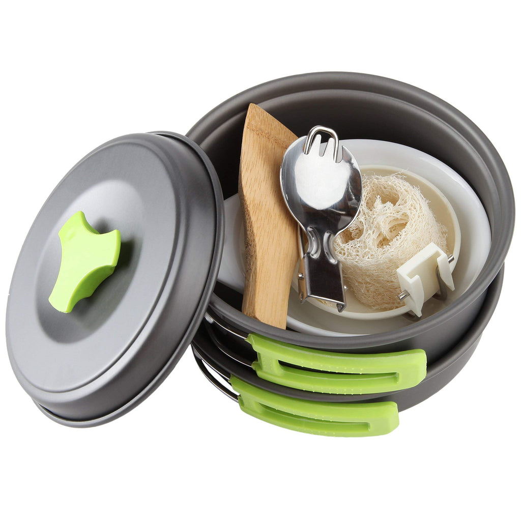 MalloMe Camping Cookware Mess Kit for Backpacking Gear – Camping Cooking Set - Camping Pots and Pans Set - Backpacking Stove/Portable Stove Compatible - Camp Kitchen Equipment Accessories Pot