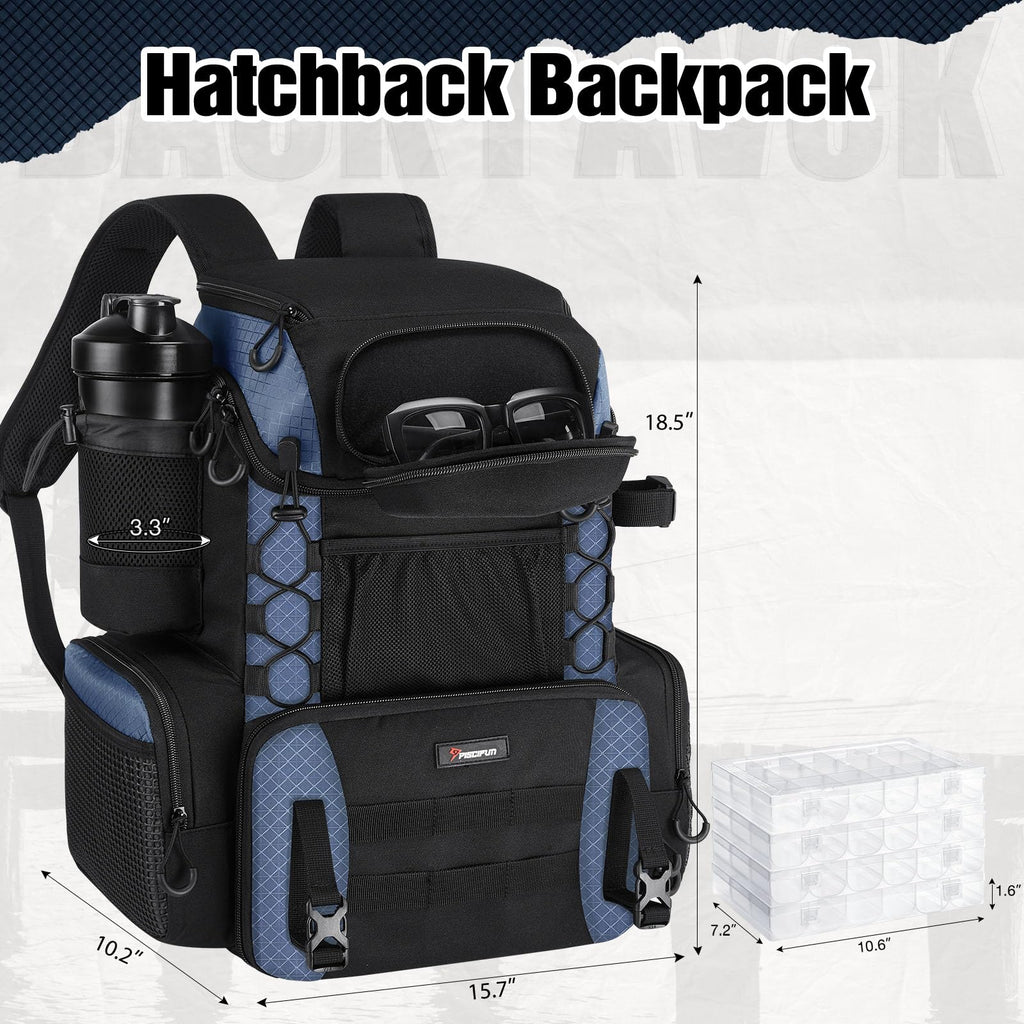 Piscifun Fishing Tackle Backpack with Rod Holders & 4 Tackle Boxes, 42L Outdoor Fishing Bag with Waterproof Rain Cover