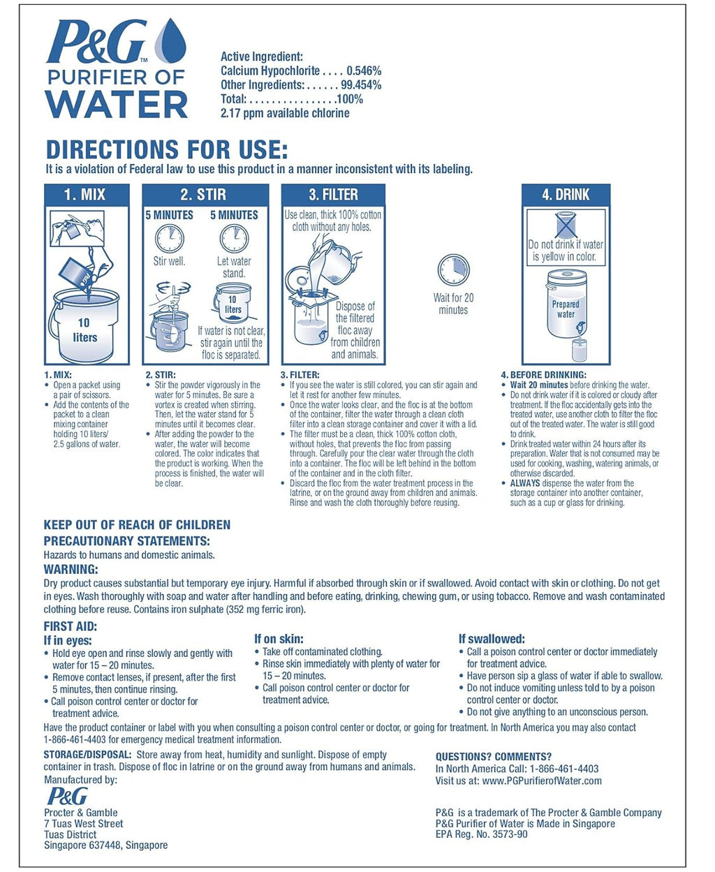 P&G Purifier of Water Portable Water Purifier Packets. Emergency Water Filter Purification Powder Packs for Camping, Hiking, Backpacking, Hunting, and Traveling. (12 Packets)