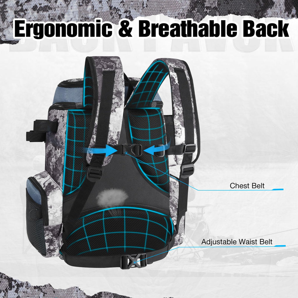 Piscifun Fishing Tackle Backpack with Rod Holders & 4 Tackle Boxes, 42L Outdoor Fishing Bag with Waterproof Rain Cover