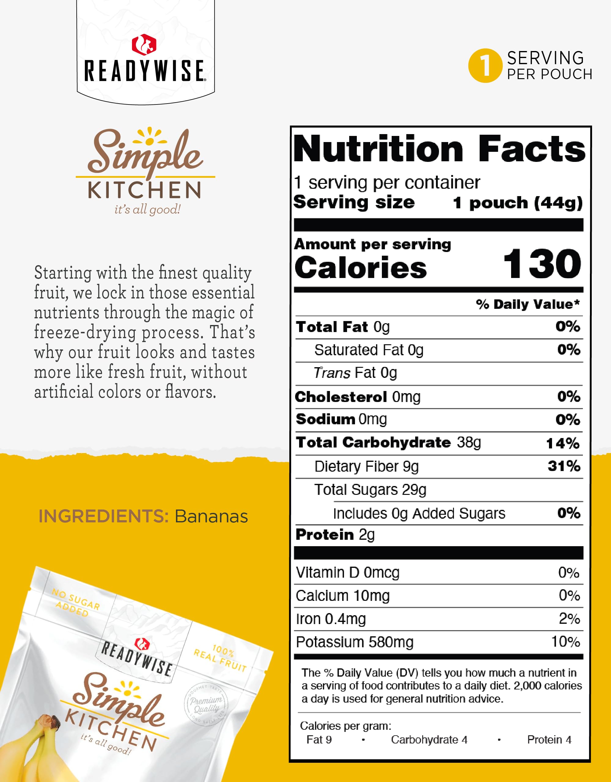 READYWISE - Simple Kitchen, Freeze-Dried Peaches, 1.16 oz, Pack of 6, Vegetarian, Gluten Free, Snacks, Peaches, Dried Fruit, Pre Workout, Healthy Snacks, Camping, Backpacking, Survival Food