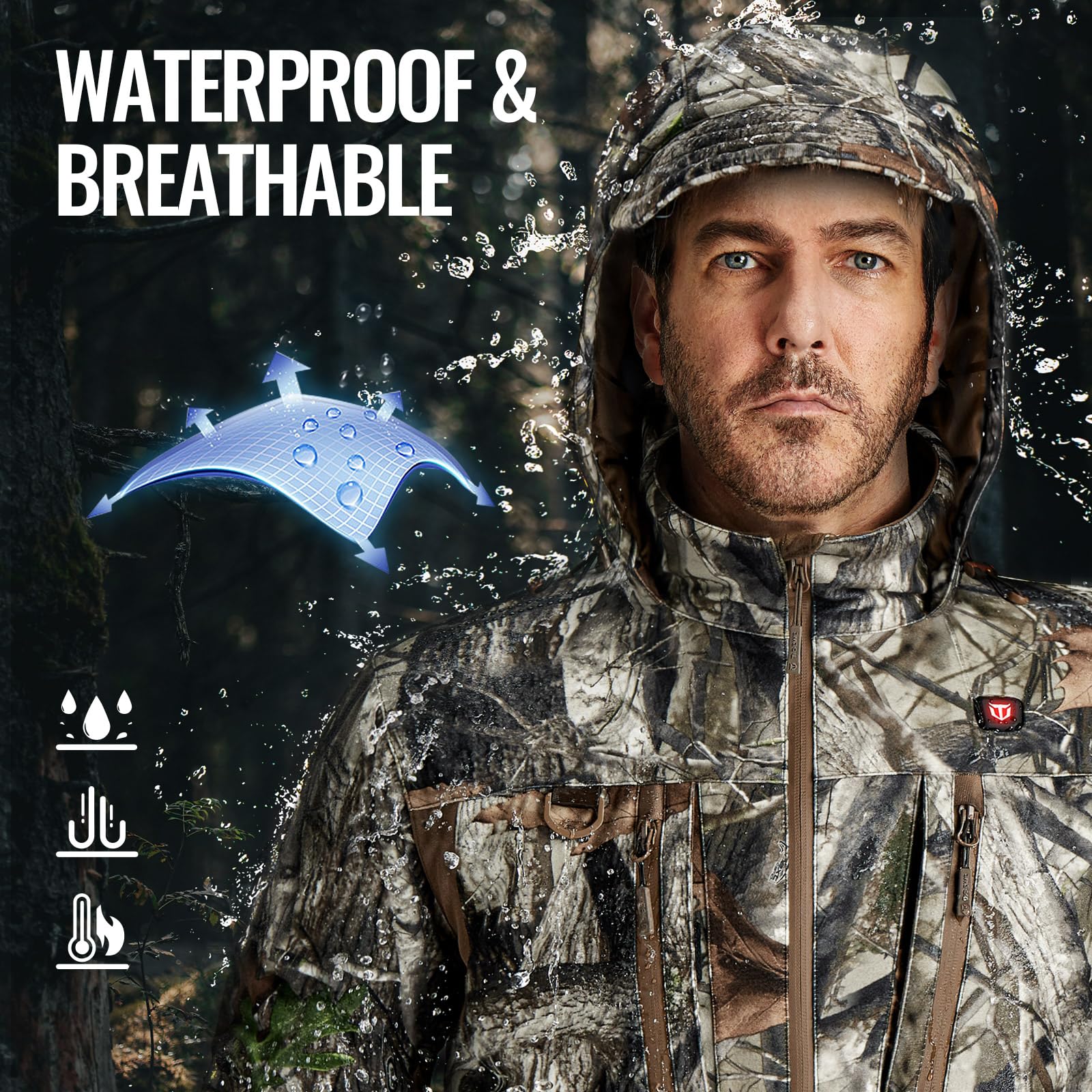 TIDEWE Heated Jacket for Men with Battery Pack, Zippered Back Pocket with Heater (Next Camo G2, Size S-XXXL)