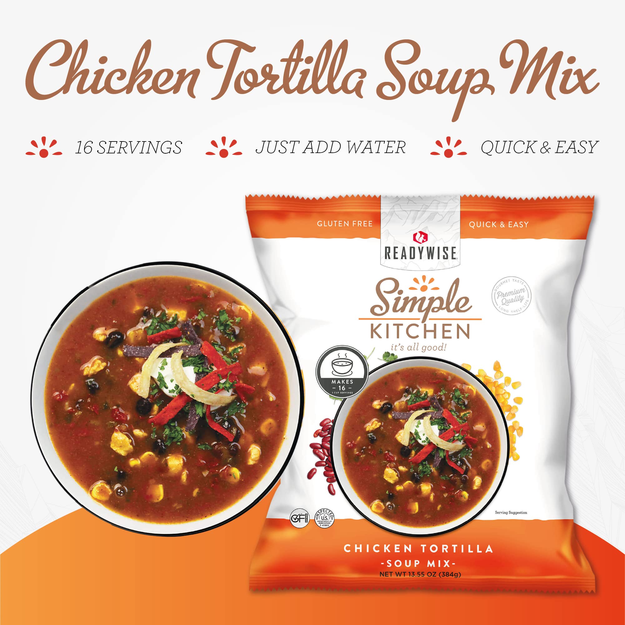 READYWISE - Simple Kitchen, Tomato Basil Soup, 17 Servings, MRE, Gluten Free, & Vegetarian, Food, Soup Mix, for Events, Hiking, Emergency Food Supply, Camping Essentials, or Daily Use, 1 Pack