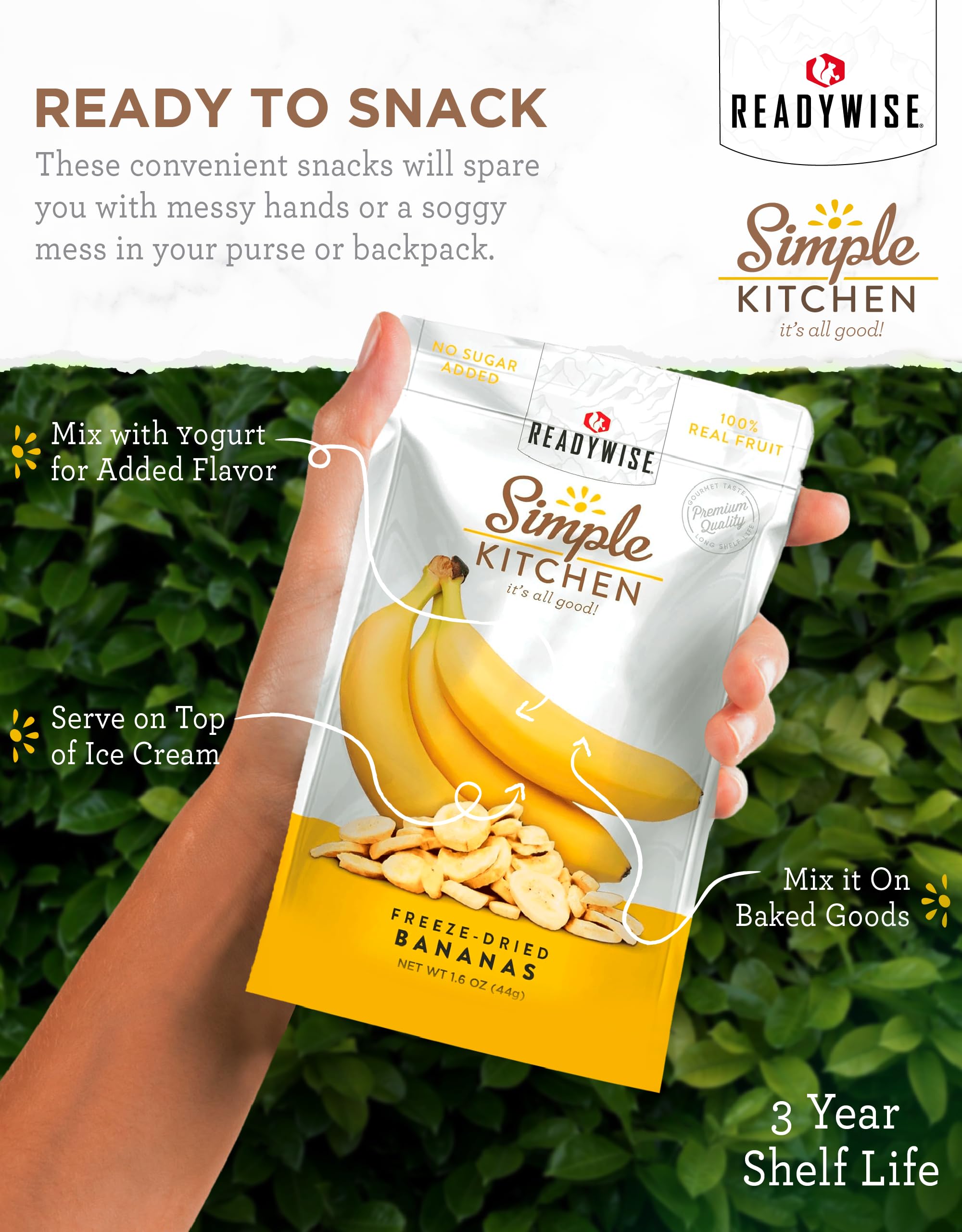 READYWISE - Simple Kitchen, Freeze-Dried Peaches, 1.16 oz, Pack of 6, Vegetarian, Gluten Free, Snacks, Peaches, Dried Fruit, Pre Workout, Healthy Snacks, Camping, Backpacking, Survival Food