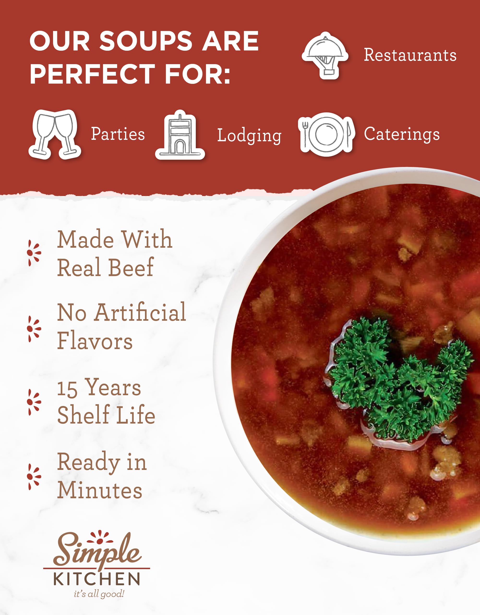 Simple Kitchen Garden Vegetable Soup Mix - 17 Servings for Meal Prep, Gluten Free, Vegetarian, Dehydrated & Freeze Dried Survival Food for Camping Meals, Backpacking & Hiking, Survival Kit, Pack of 4