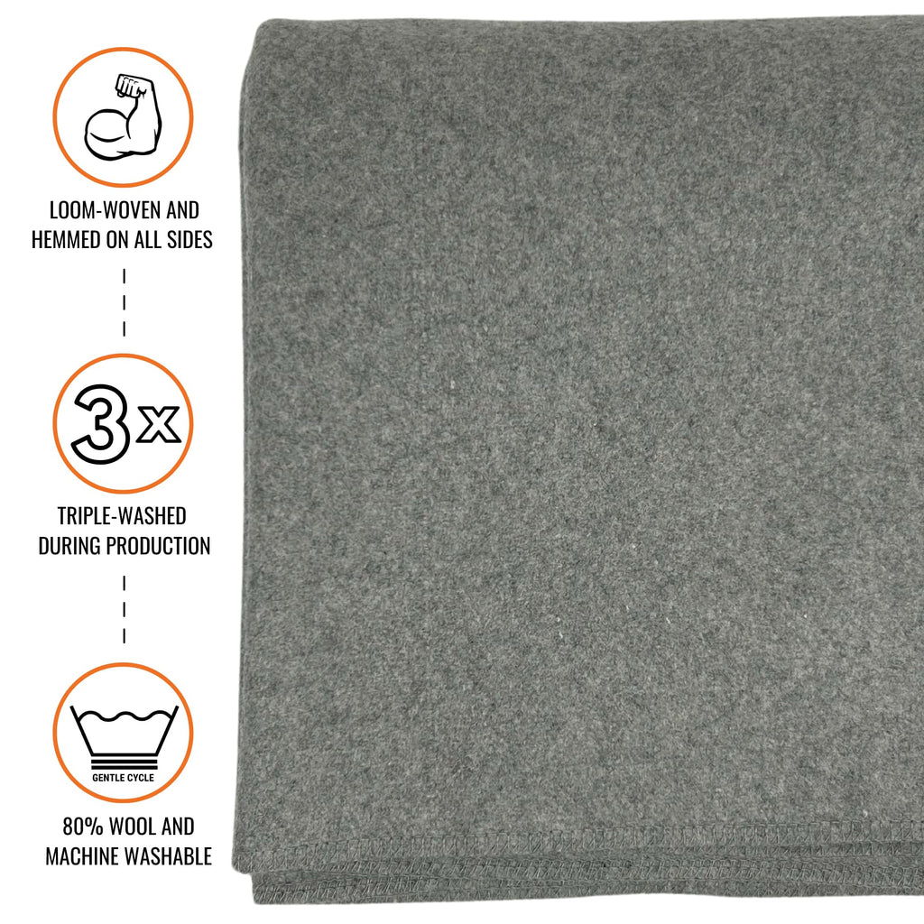 Arcturus Military Wool Blanket - Warm, Thick, Washable - Great for Outdoors, Camping, Stadium Blanket, Picnics, Travel - Car & Bushcraft Survival Kits