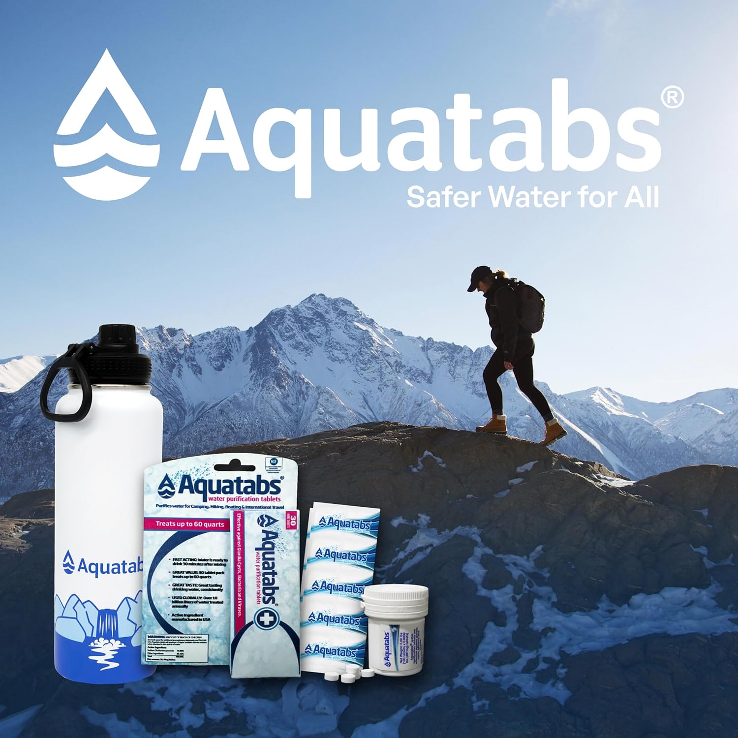 Aquatabs Water Bottle – 40 oz Insulated Stainless Steel Water Bottle, BPA-Free, Leak-Proof, Durable Design for Hiking, Travel, Camping & Outdoor Gear