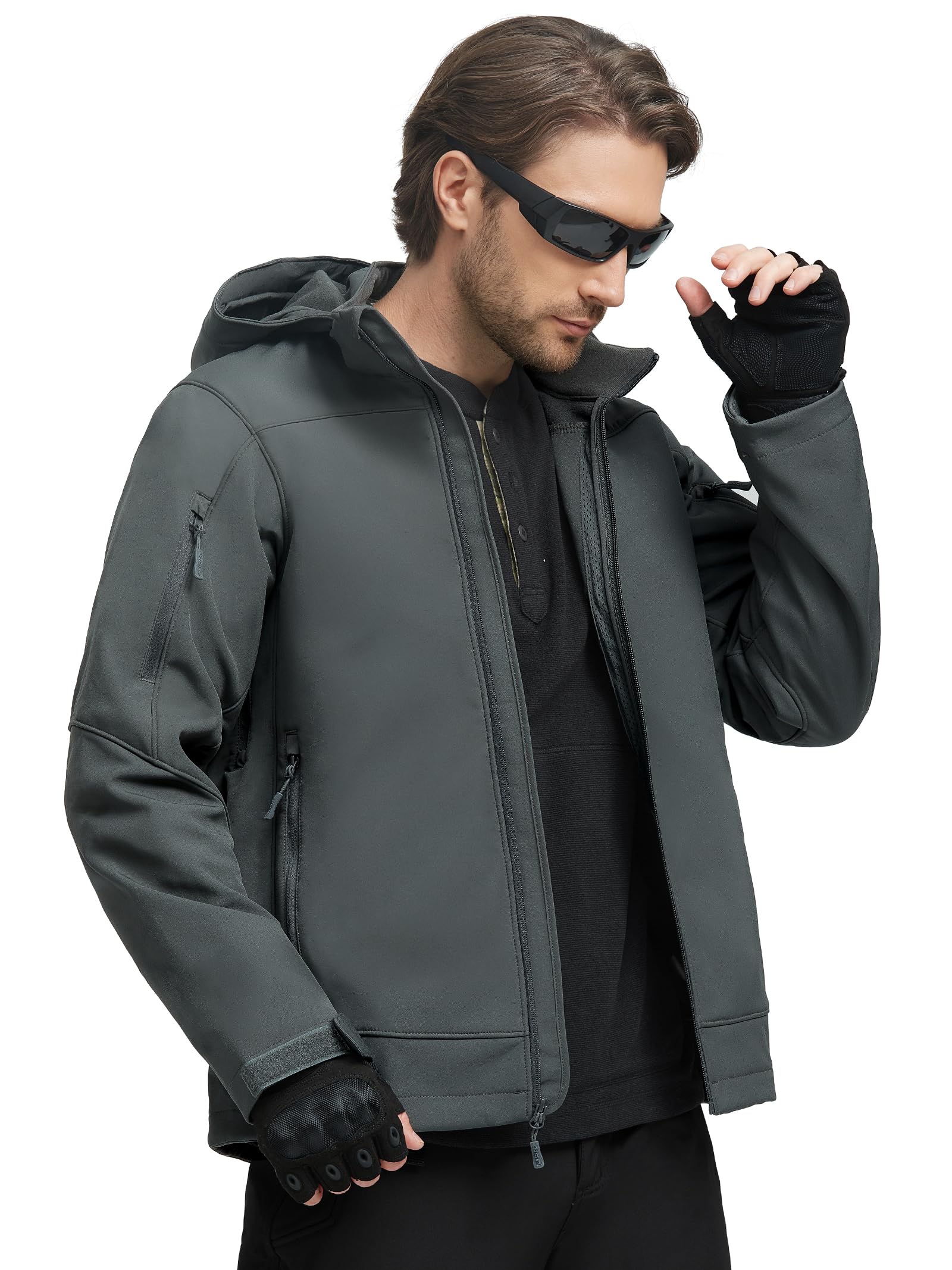 FREE SOLDIER Men's Softshell Hiking Jacket Waterproof Hooded Tactical Hunting Jacket