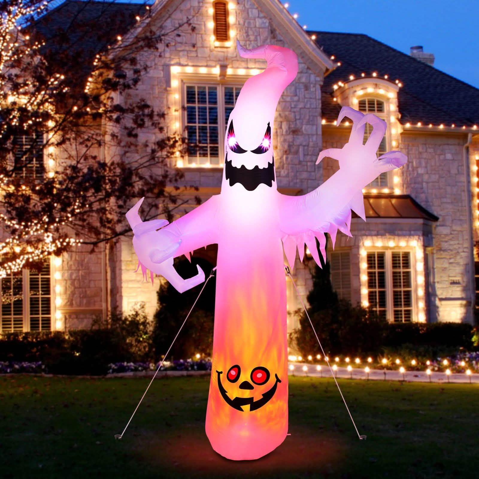 8ft Halloween White Ghost Inflatable Outdoor Decoration with Color Changing LED