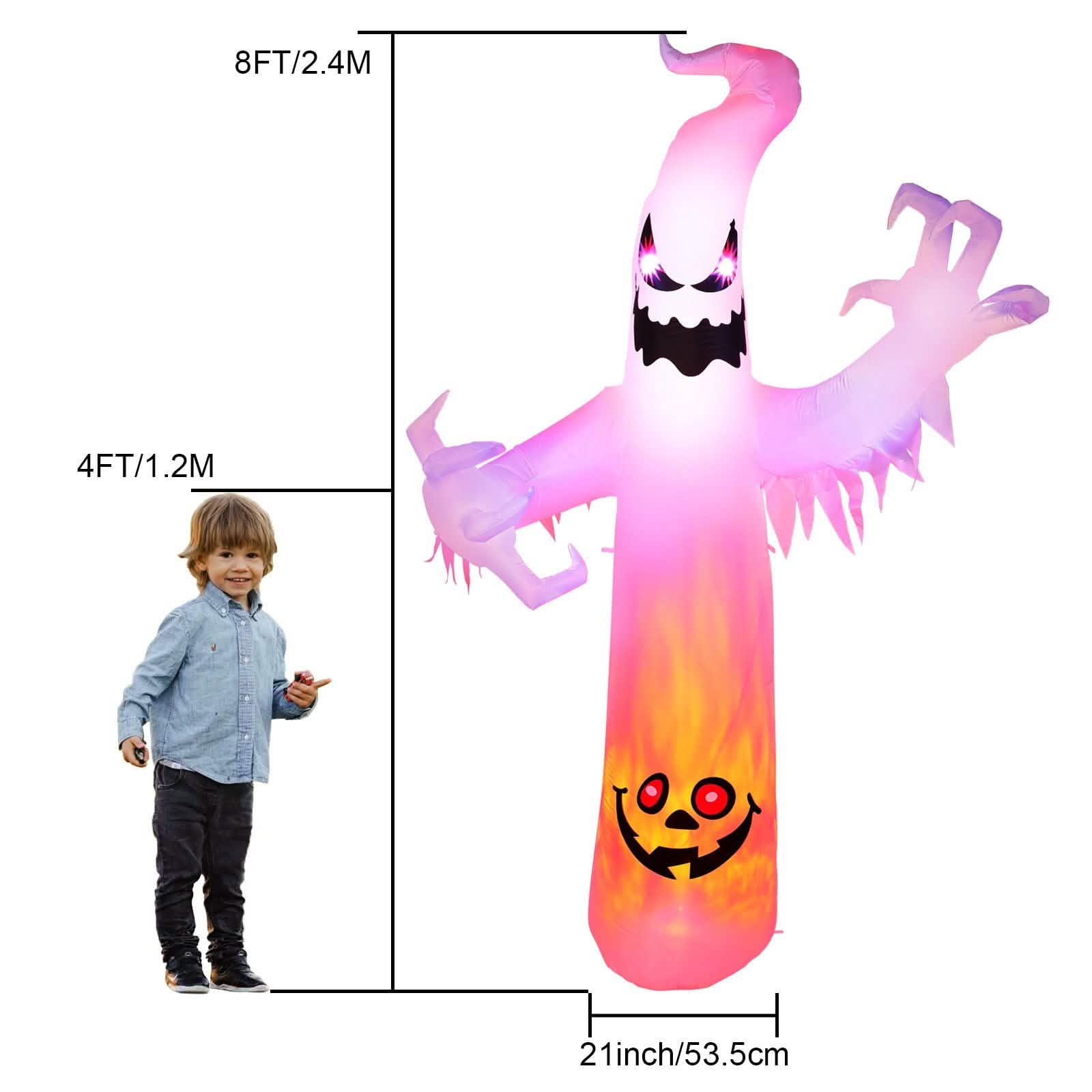 8ft Halloween White Ghost Inflatable Outdoor Decoration with Color Changing LED