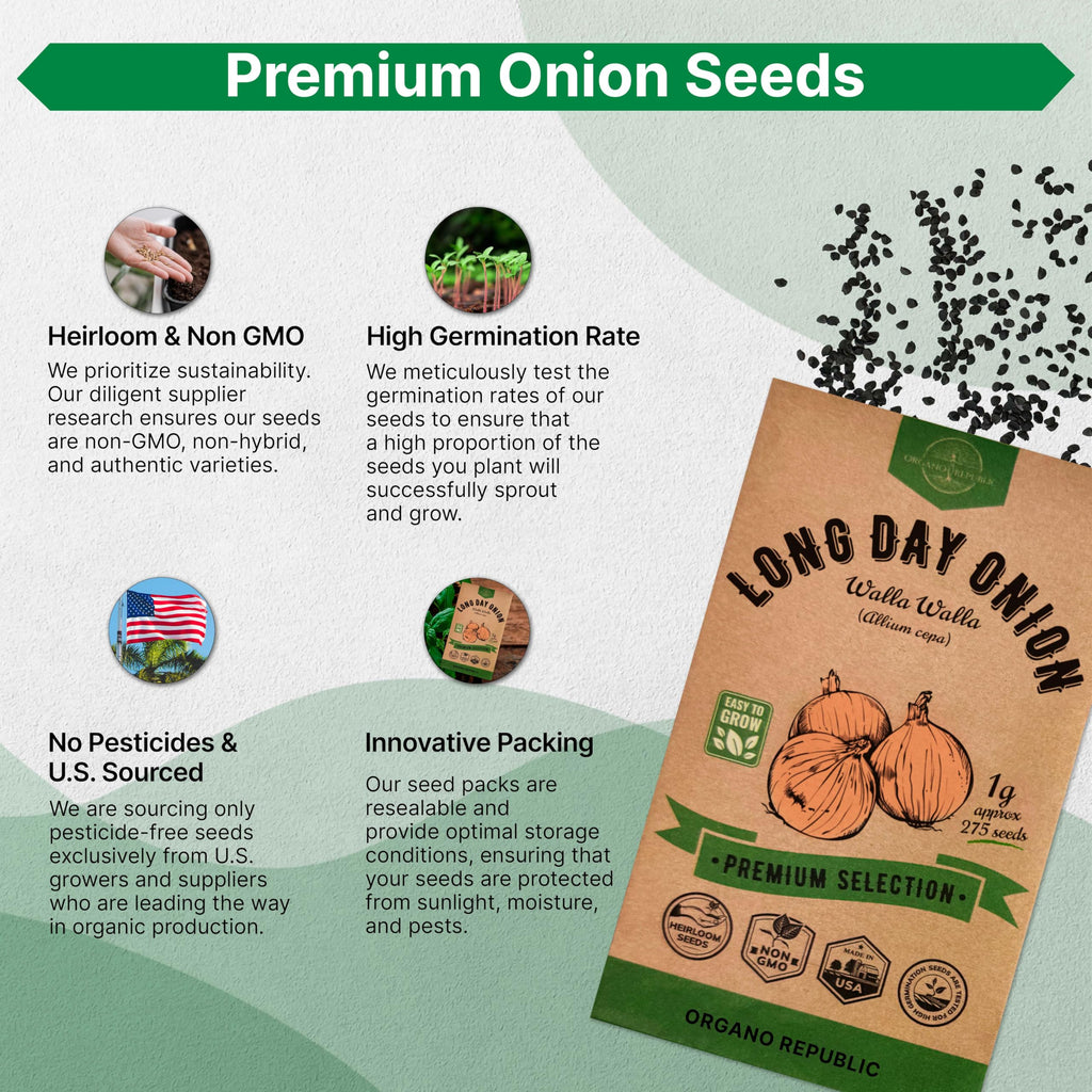 Onion Walla Walla Seeds Pack 1G - Over 275 Non-GMO Heirloom Onion Seeds for Planting Vegetables in Individual Seed Packet, Vegetable Seeds for Planting Home Garden Indoor & Outdoor Gardening