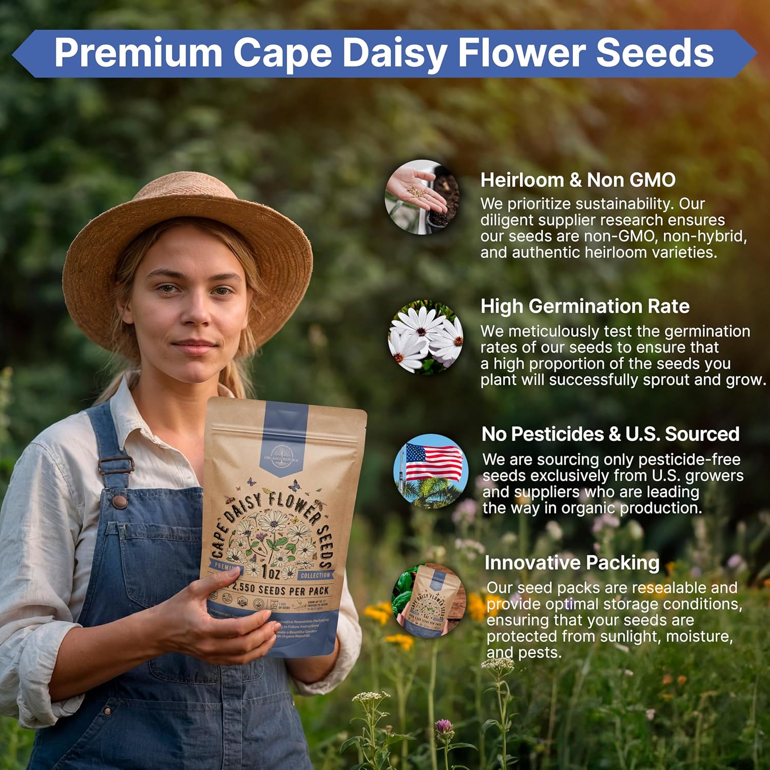 Marigold Seeds Pack 1 oz - Over 9,250 Non-GMO Heirloom Marigold Seeds for Planting Indoor & Outdoor Gardening, Flower Seed for Planting Home and Garden, Flowers Seed in Individual Packet