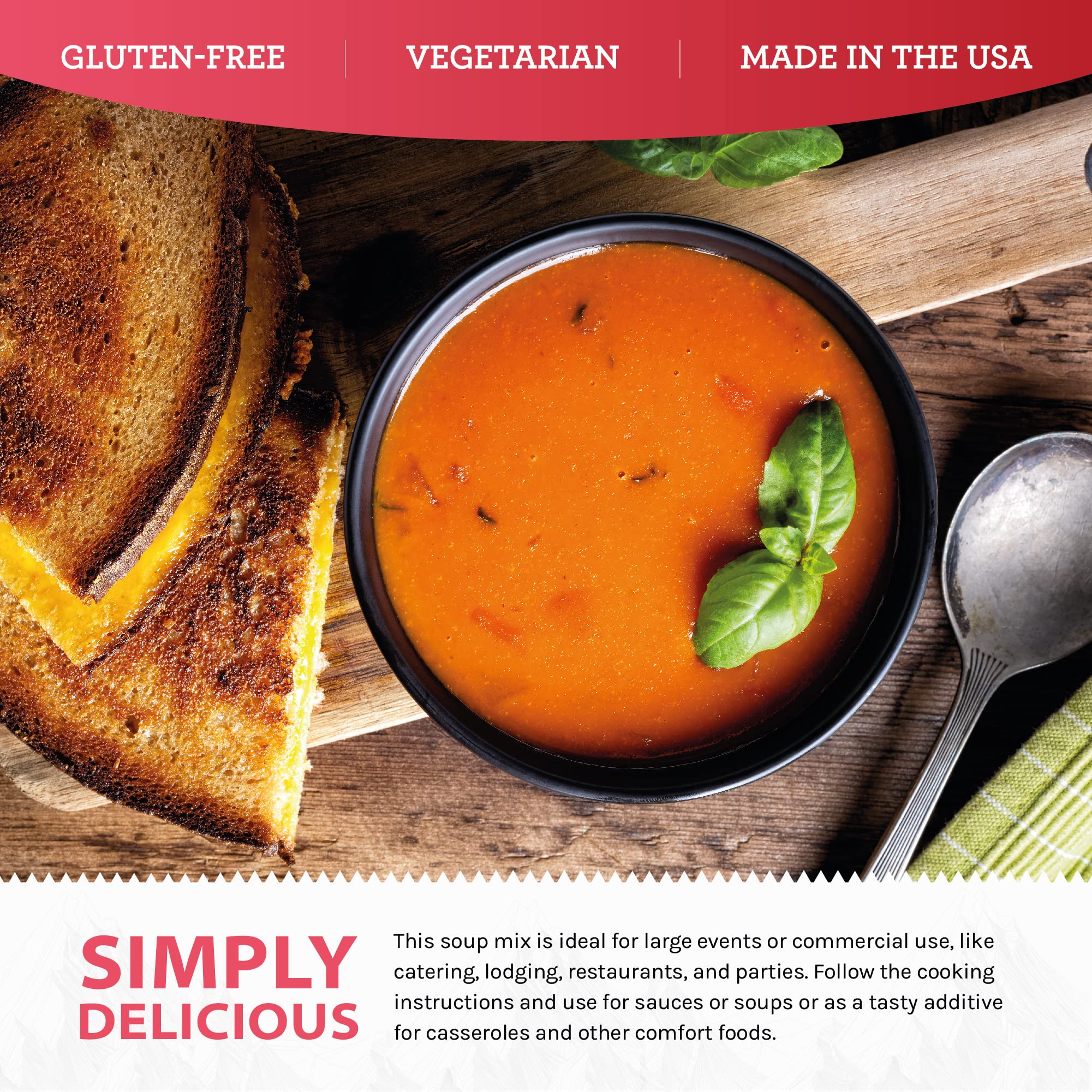 READYWISE - Simple Kitchen, Tomato Basil Soup, 17 Servings, MRE, Gluten Free, & Vegetarian, Food, Soup Mix, for Events, Hiking, Emergency Food Supply, Camping Essentials, or Daily Use, 1 Pack