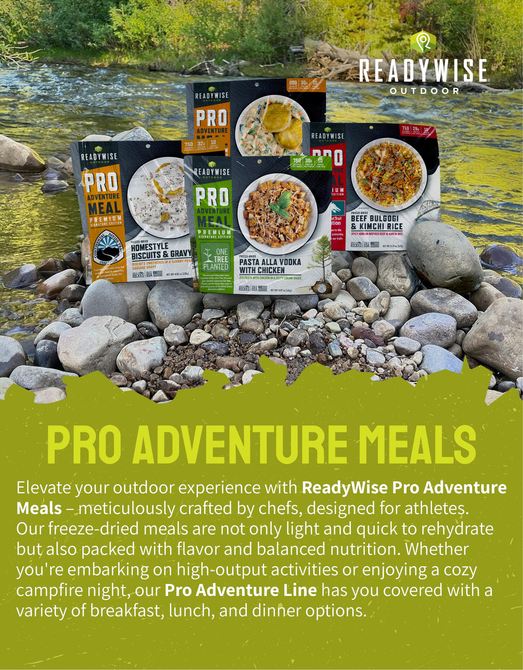 ReadyWise Outdoor Pro Adventure Meal - Country-Style Chicken Pot Pie, 2 Servings, 1 Pouch, 900 Calories, 30g Protein, Freeze Dried Food & Dehydrated Backpacking Camping Meals, up to 5 Year Shelf Life