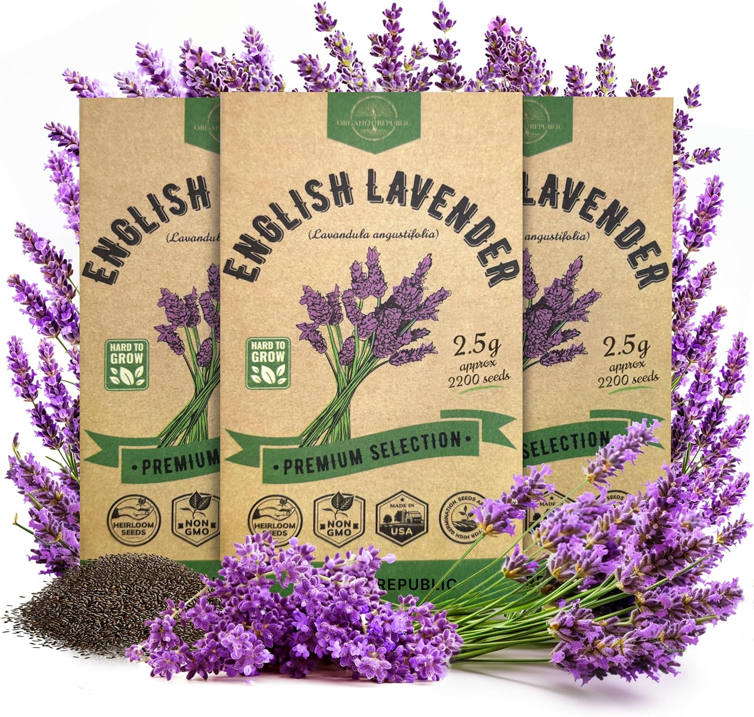 Organo Republic 3-Pack English Lavender Seeds 7.50G - Over 6600 Non-GMO Heirloom Lavender Seeds for Planting in Individual Seed Packets, Herb Seeds for Planting Home Garden Indoor & Outdoor Gardening