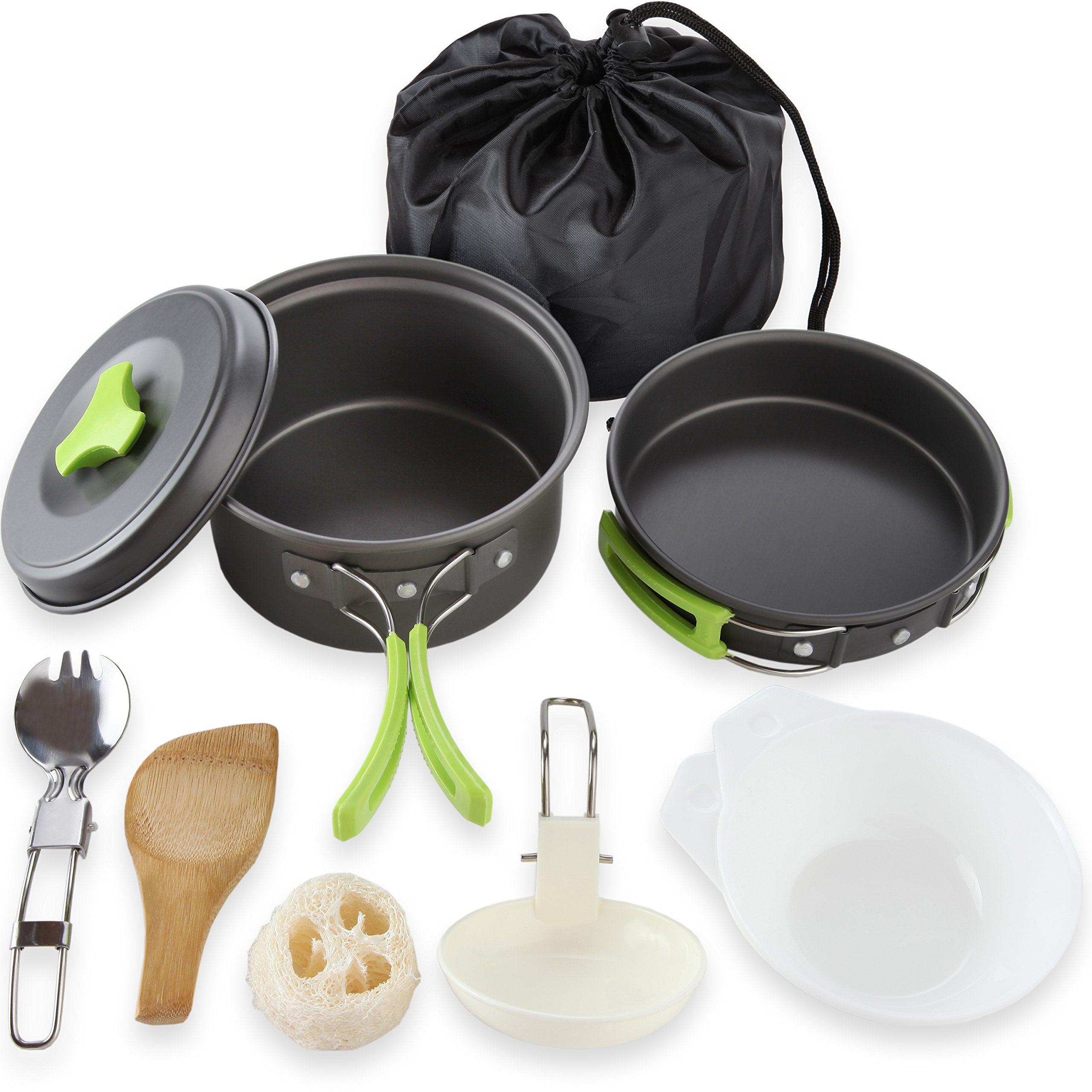 MalloMe Camping Cookware Mess Kit for Backpacking Gear – Camping Cooking Set - Camping Pots and Pans Set - Backpacking Stove/Portable Stove Compatible - Camp Kitchen Equipment Accessories Pot