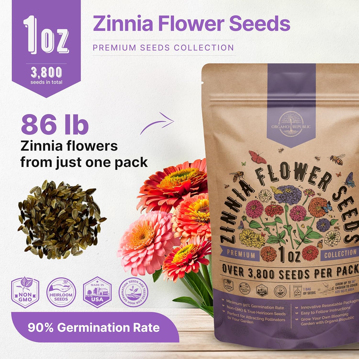 Marigold Seeds Pack 1 oz - Over 9,250 Non-GMO Heirloom Marigold Seeds for Planting Indoor & Outdoor Gardening, Flower Seed for Planting Home and Garden, Flowers Seed in Individual Packet