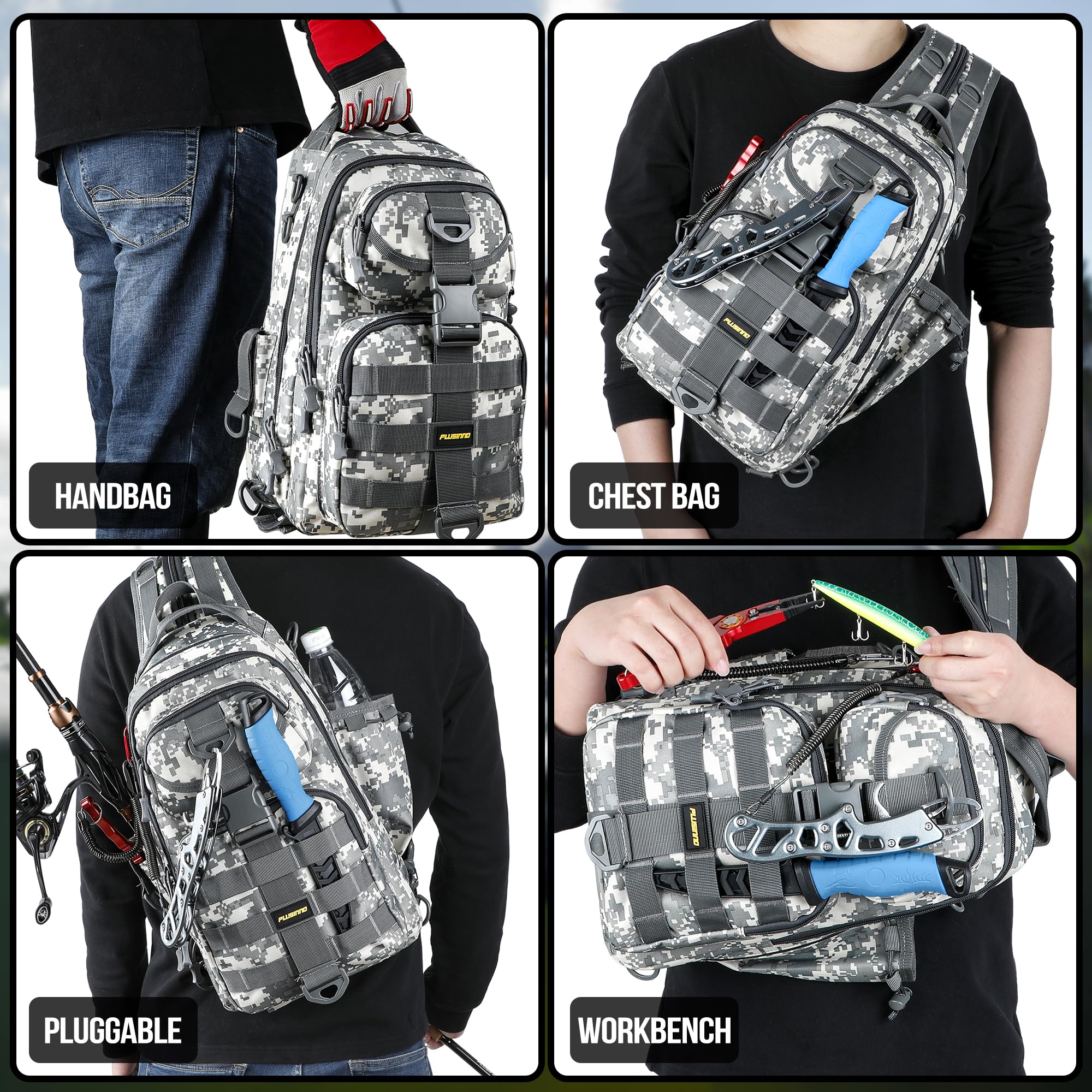 PLUSINNO Fishing Backpack with Fishing Rod and Reel Combos Tackle Boxes, Waterproof Tackle Backpack for Fishing Gear with Rod Holder, Fishing Gifts for Men with Fishing Tool Kit...