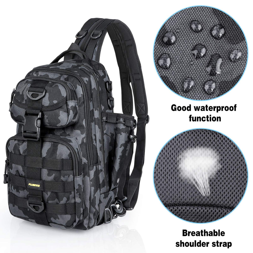 PLUSINNO Fishing Backpack with Tackle Boxes, Waterproof Fishing Sling Tackle Bag For Fishing Gear With Rod Holder, Fishing Gifts for Men With Fishing lures, Fishing pliers, Fish Lip Gripper.