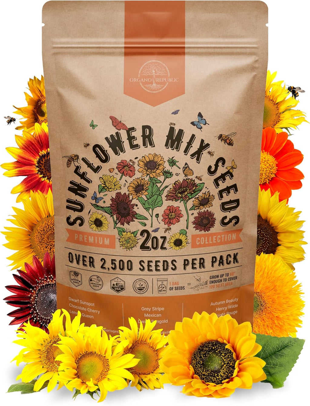 Marigold Seeds Pack 1 oz - Over 9,250 Non-GMO Heirloom Marigold Seeds for Planting Indoor & Outdoor Gardening, Flower Seed for Planting Home and Garden, Flowers Seed in Individual Packet