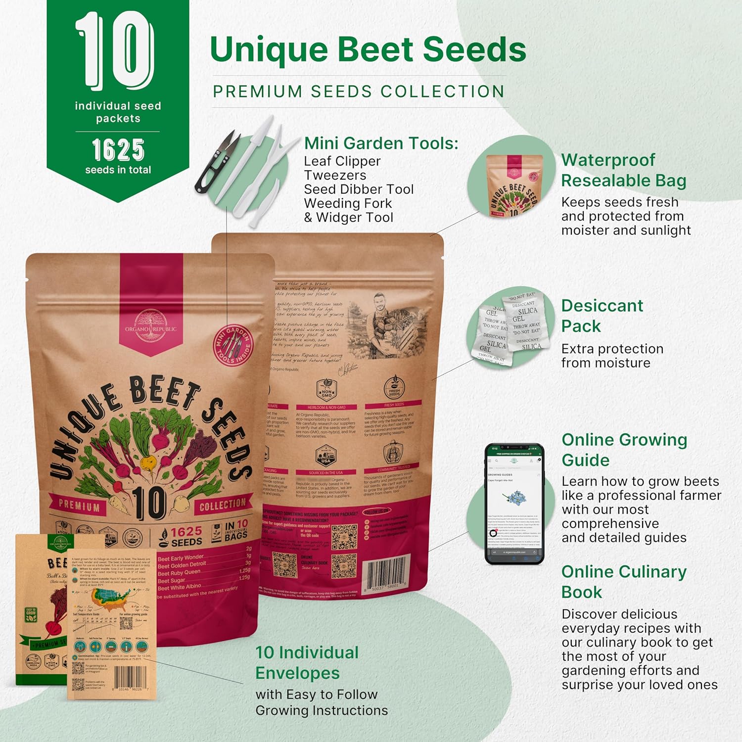Organo Republic 8 Onion Seeds Variety Pack Heirloom, Non-GMO, Sets for Indoors, Outdoors Gardening. 2200+ Seeds: Walla Walla, Green Onion, Red Burgundy, White & Yellow Sweet Spanish Onions