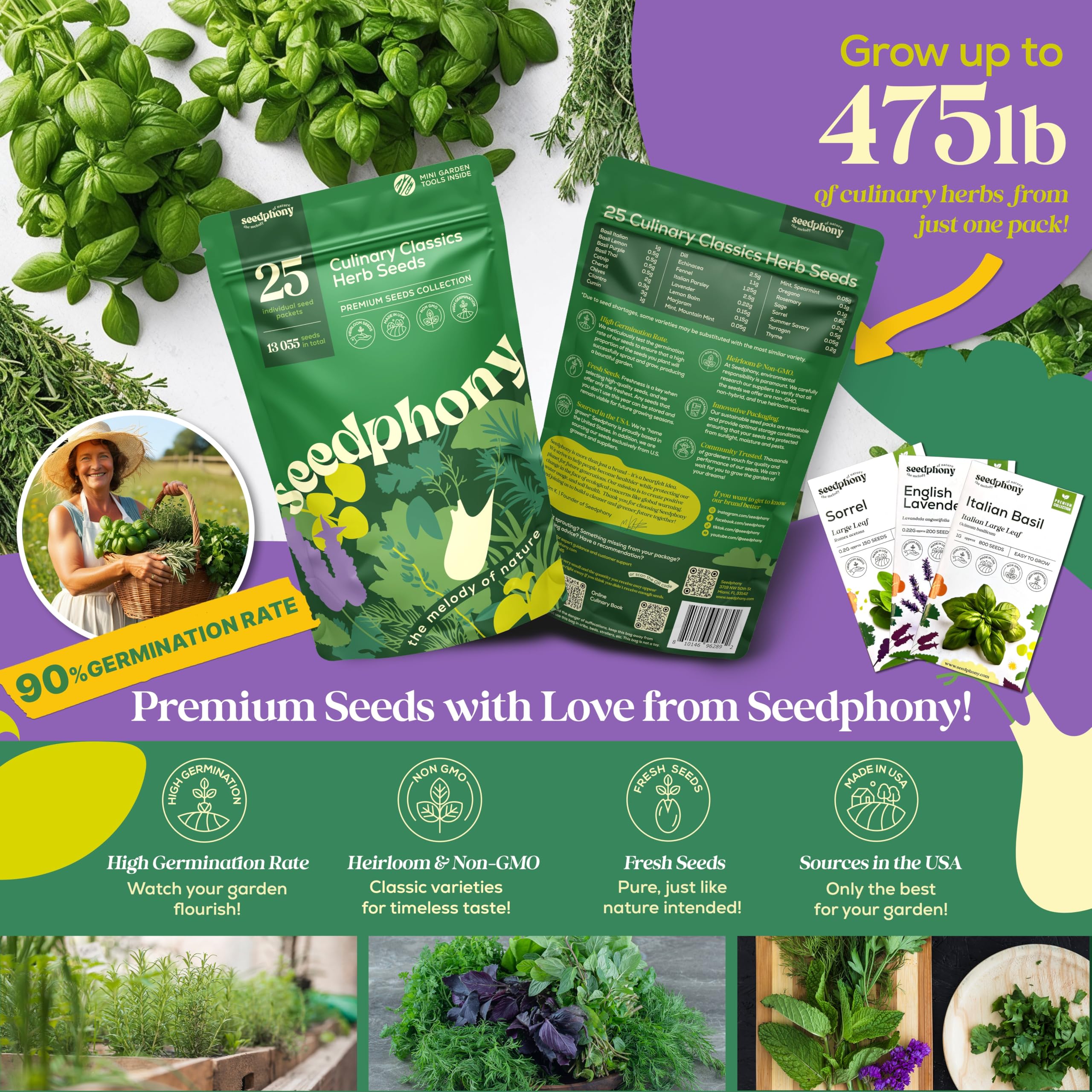 35 Medicinal & Tea Herb Seeds Variety Pack - 16,285+ Non-GMO Heirloom Herbs Seeds for Planting Indoor & Outdoor: Lavender, Rosemary, Echinacea, Mint, Catnip, Basil - Gardening Seed Packets
