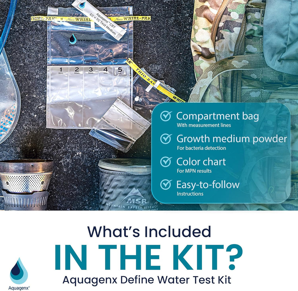 Define Water Test Kit - Detects Most Probable Number of E. coli & Total Coliform - No Lab Required - Home, Well, Tap & Freshwater Testing (5 Pack)