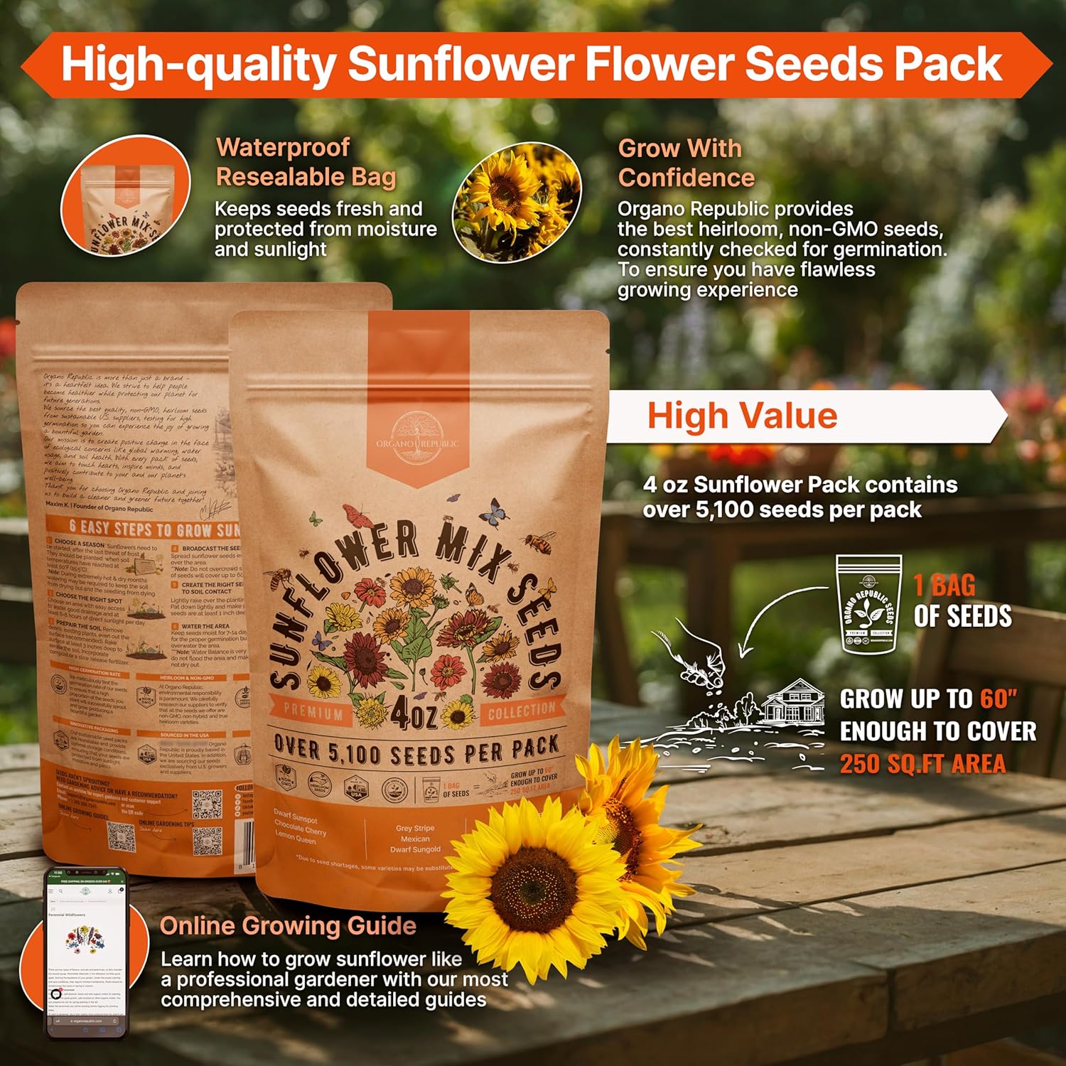 Marigold Seeds Pack 1 oz - Over 9,250 Non-GMO Heirloom Marigold Seeds for Planting Indoor & Outdoor Gardening, Flower Seed for Planting Home and Garden, Flowers Seed in Individual Packet