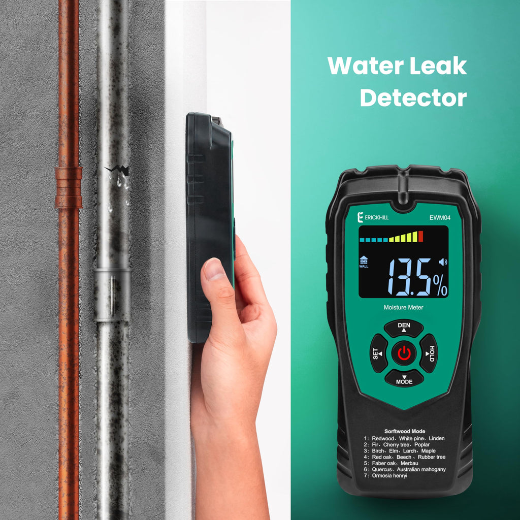 ERICKHILL Pinless Wood Moisture Meter, Non-Destructive Wall Moisture Meter for Drywall Masonry Building Material Dampness Inspection Mold Detector Device, Detects up to 2-inch Below Surface
