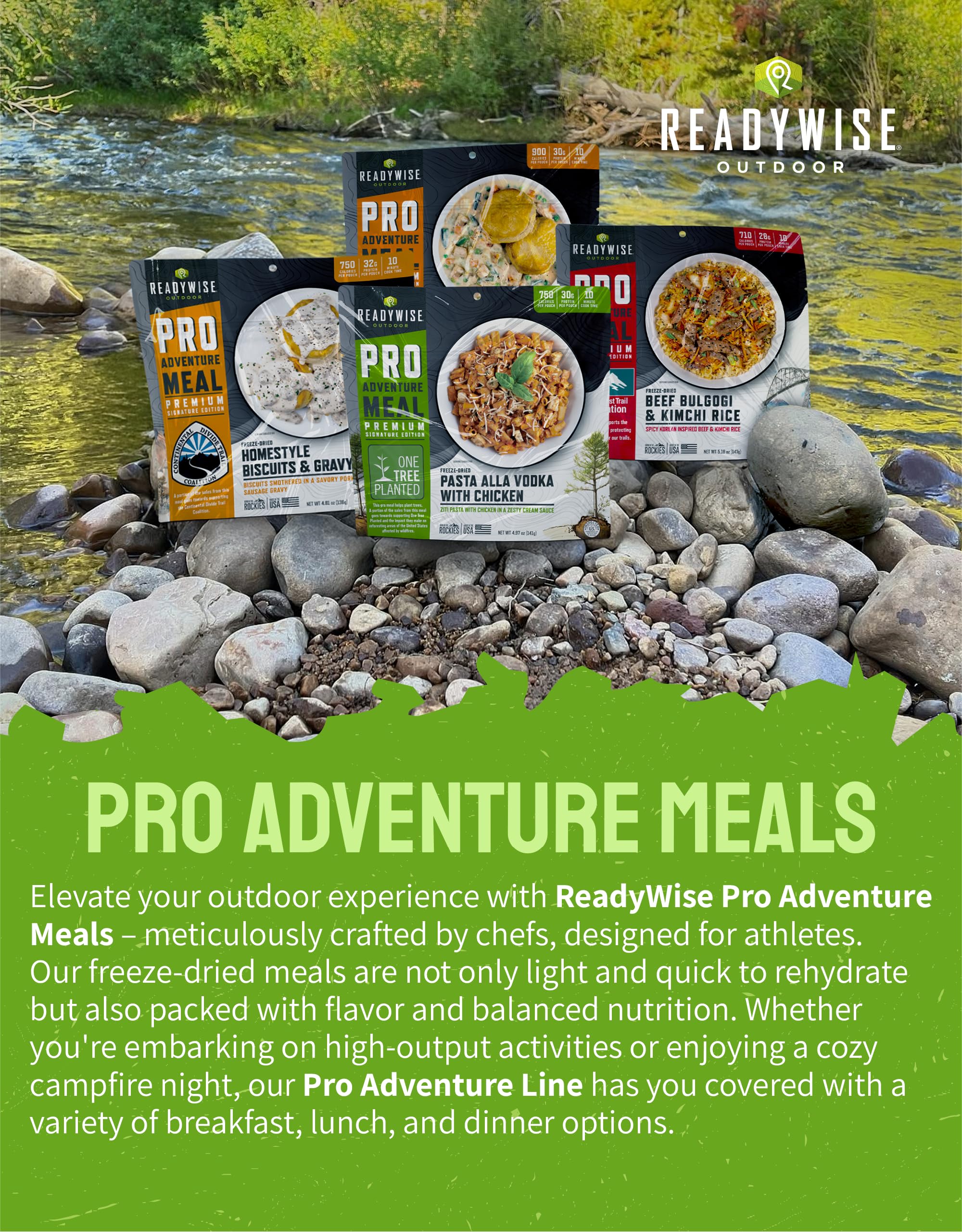 ReadyWise Outdoor Pro Adventure Meal - Country-Style Chicken Pot Pie, 2 Servings, 1 Pouch, 900 Calories, 30g Protein, Freeze Dried Food & Dehydrated Backpacking Camping Meals, up to 5 Year Shelf Life