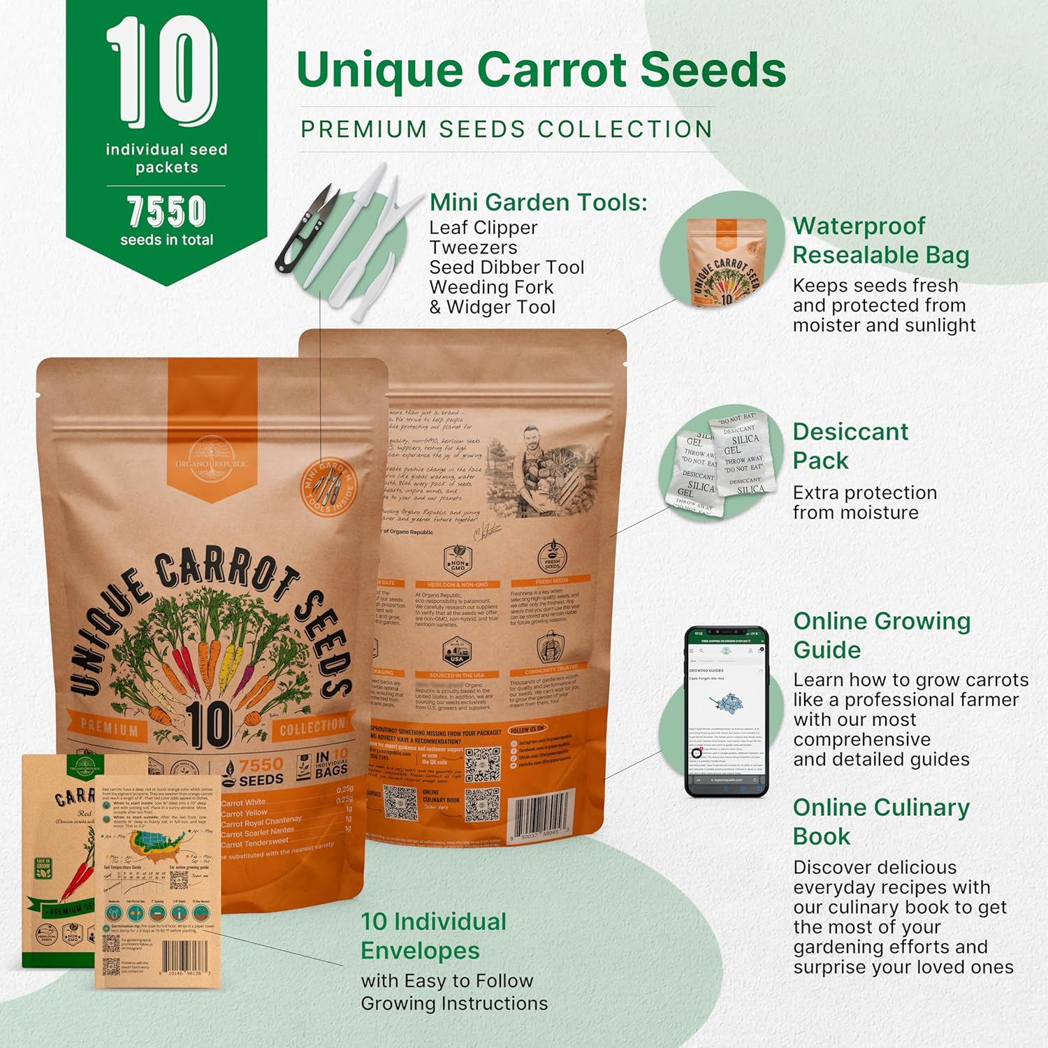 Organo Republic 8 Onion Seeds Variety Pack Heirloom, Non-GMO, Sets for Indoors, Outdoors Gardening. 2200+ Seeds: Walla Walla, Green Onion, Red Burgundy, White & Yellow Sweet Spanish Onions