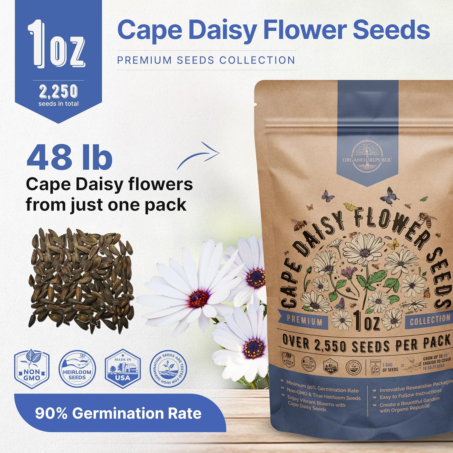 Marigold Seeds Pack 1 oz - Over 9,250 Non-GMO Heirloom Marigold Seeds for Planting Indoor & Outdoor Gardening, Flower Seed for Planting Home and Garden, Flowers Seed in Individual Packet