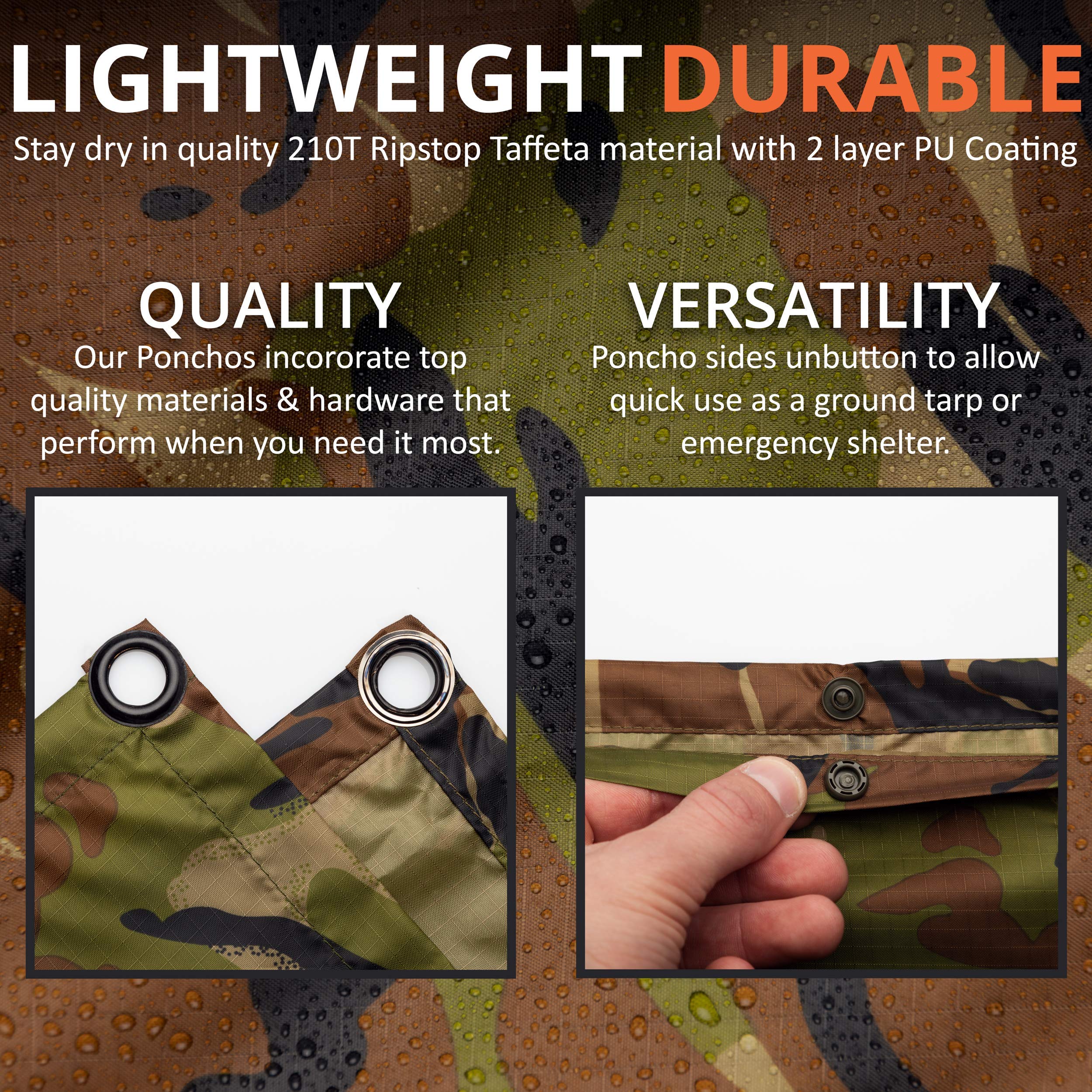 Arcturus Rain Ponchos | Adjustable Hood | Waterproof Ripstop Nylon | Great for Hunting, Fishing & Camping