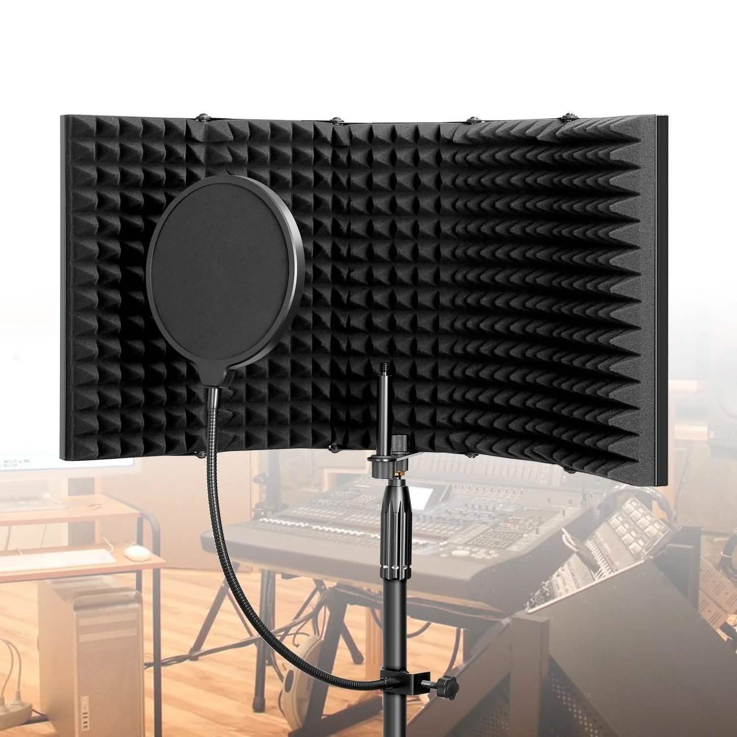 AGPtEK 5 Foldable Absorbing Foam Reflector with Mic Pop Filter Recording Equipment