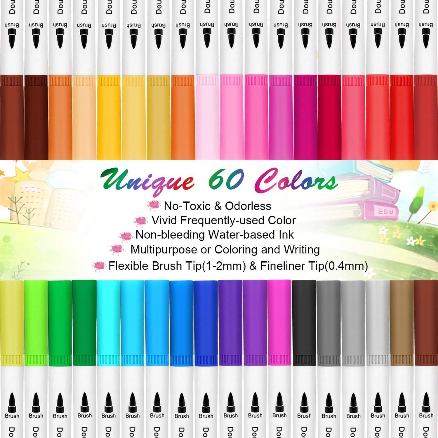 AGPtEK 60 Colors Dual Tip Brush Marker Pens