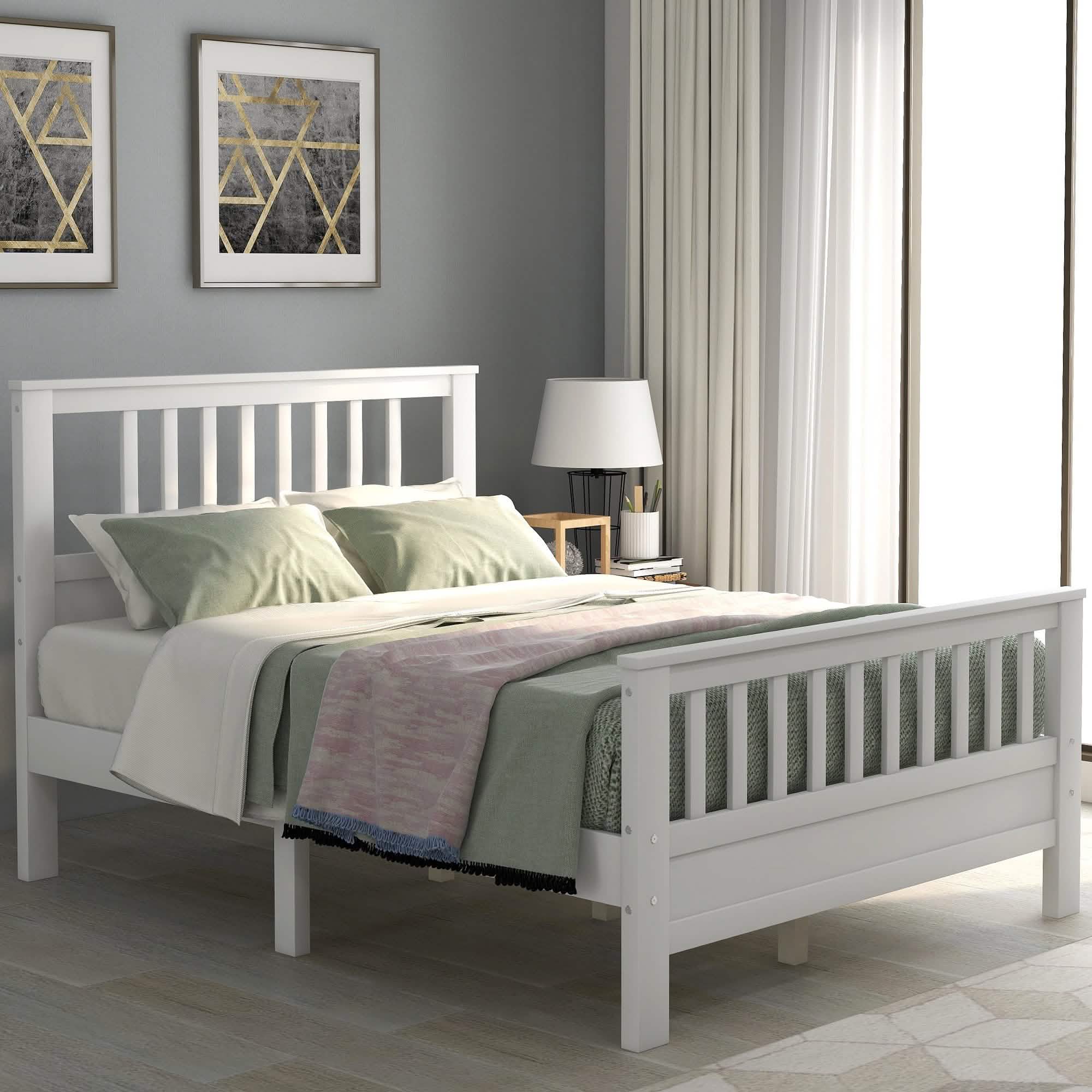 Anysun Full Size Bed Frame Solid Wood Platform Bed with Headboard for Kid's